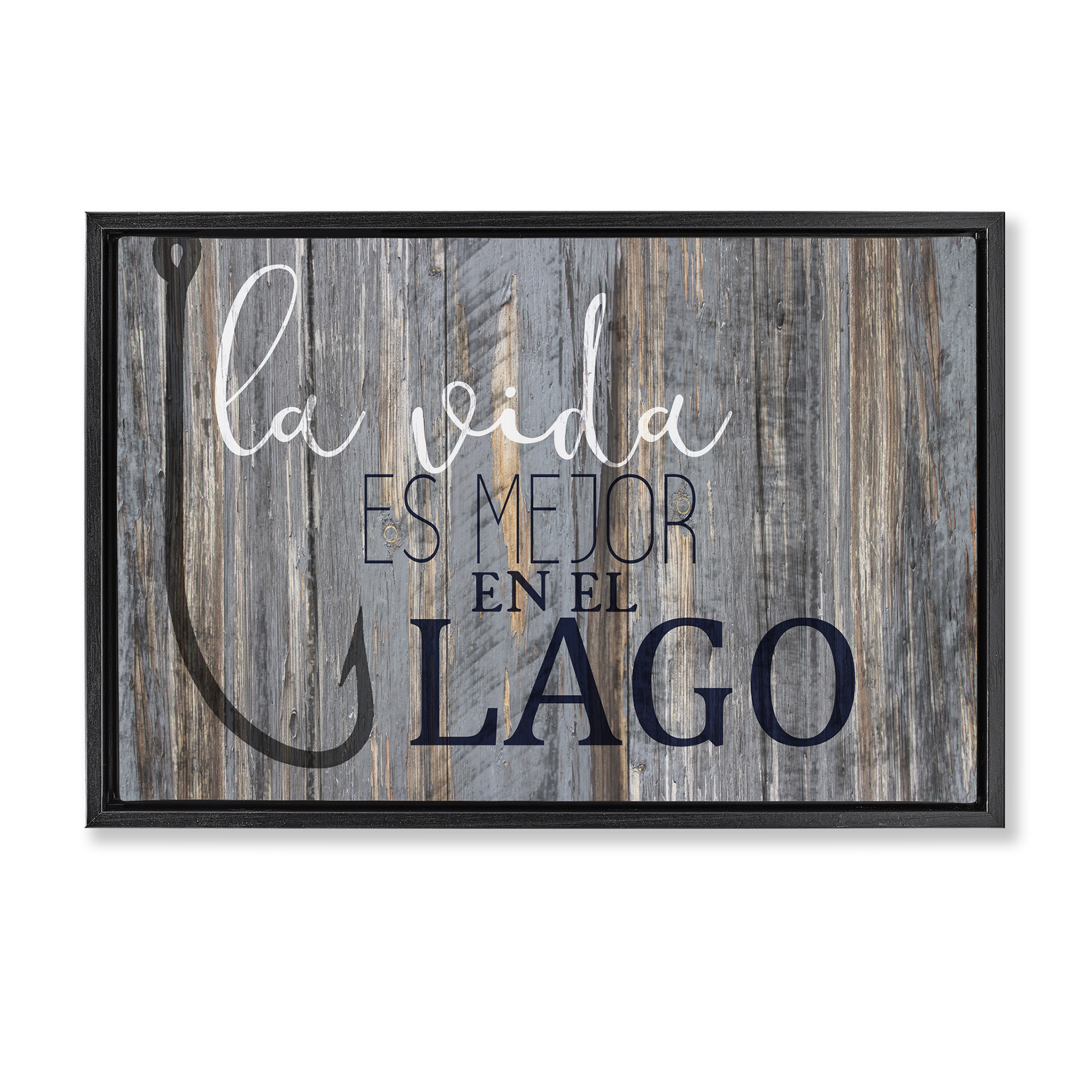 Stupell Industries Mejor en el Lago Azul Inspirational Quotes & Sayings Painting Black Floater Framed Art Print Wall Art, 25 x 17