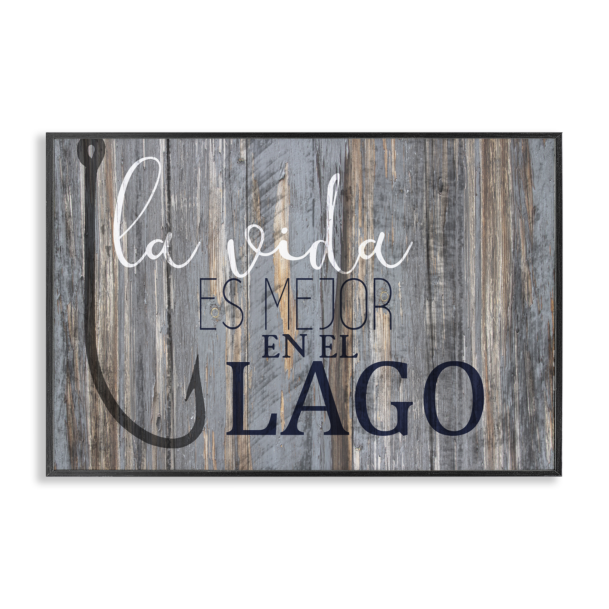 Stupell Industries Mejor en el Lago Azul Inspirational Quotes & Sayings Painting Black Framed Art Print Wall Art, 24 x 16