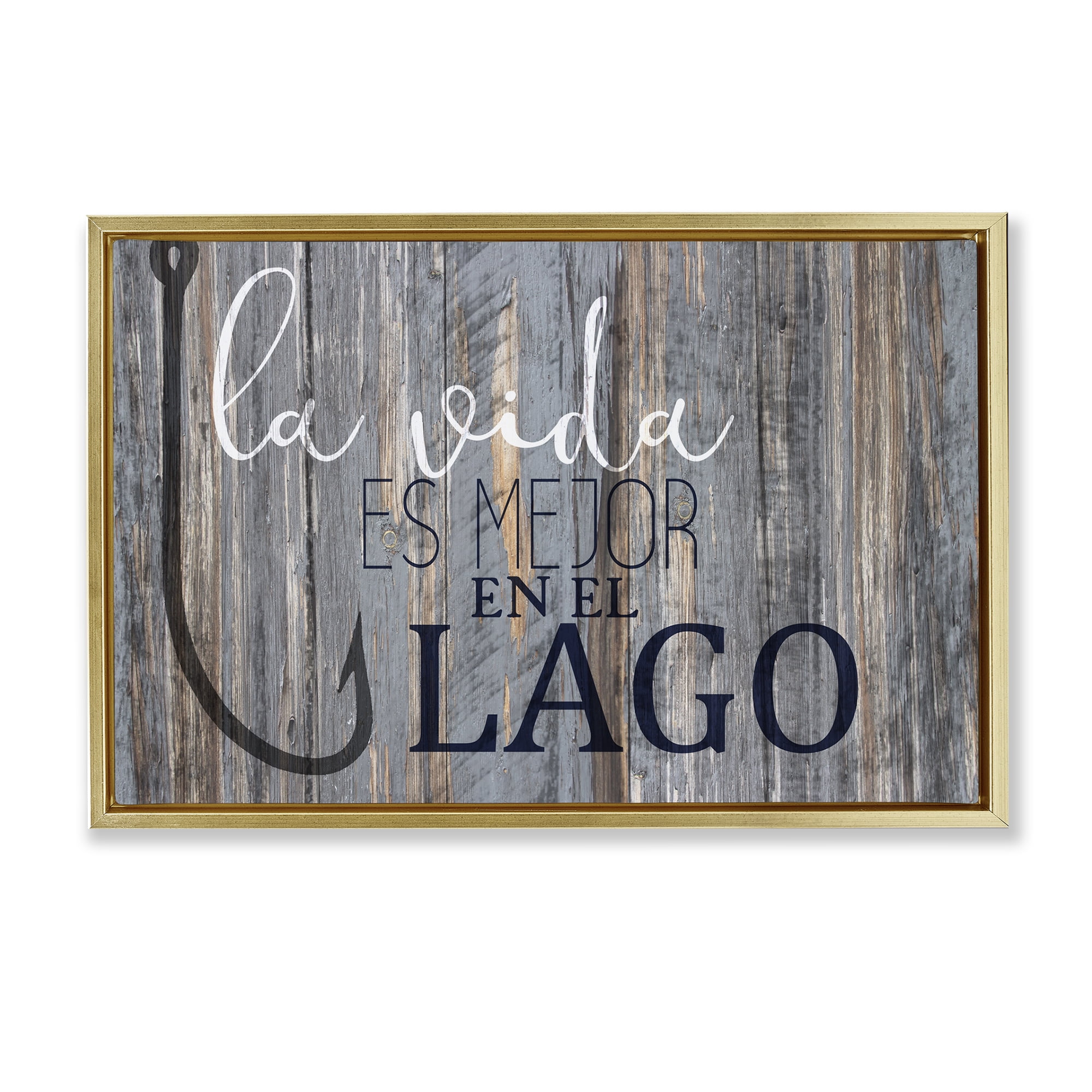 Stupell Industries Mejor en el Lago Azul Inspirational Quotes & Sayings Painting Gold Floater Framed Art Print Wall Art, 25 x 17