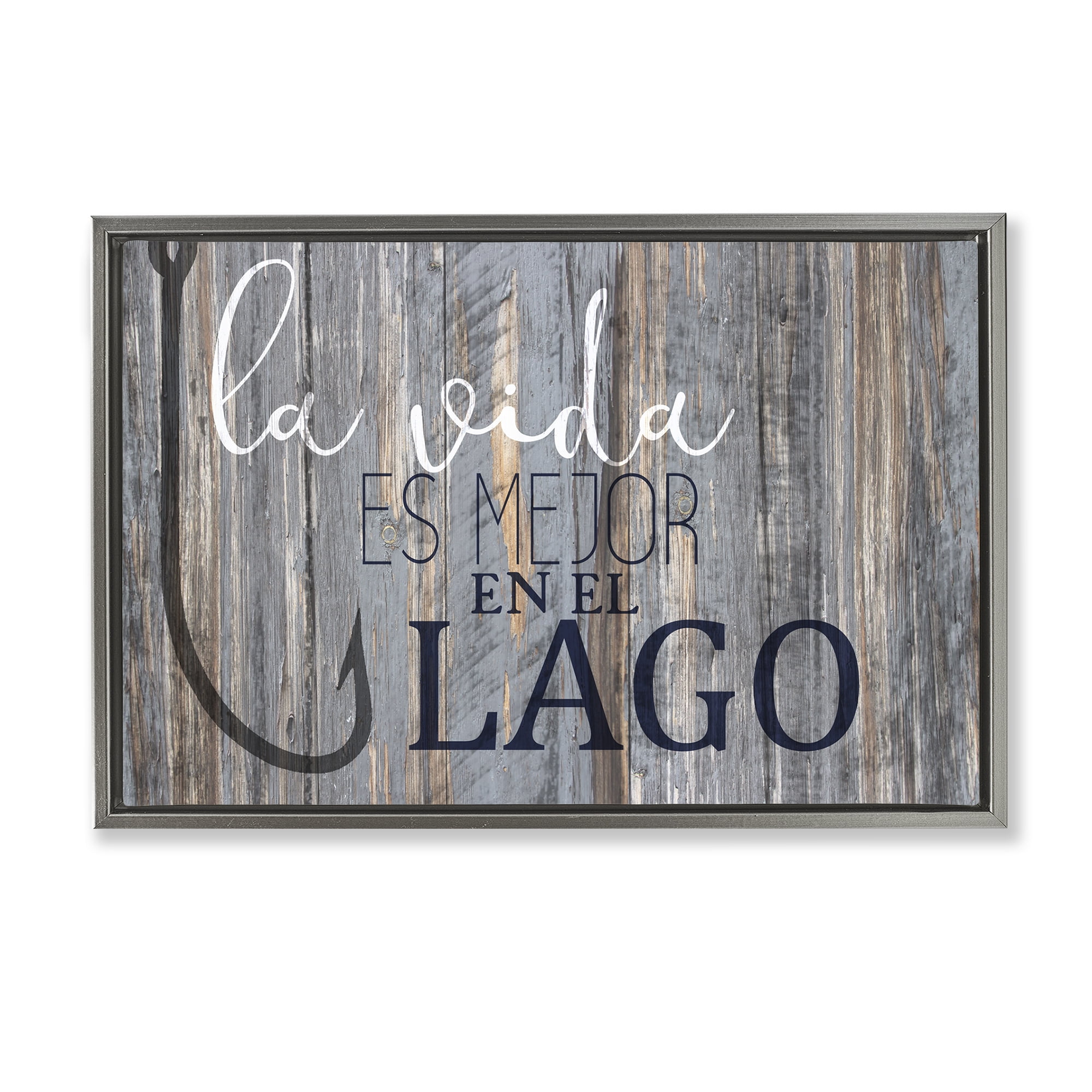 Stupell Industries Mejor en el Lago Azul Inspirational Quotes & Sayings Painting Gray Floater Framed Art Print Wall Art, 31 x 21