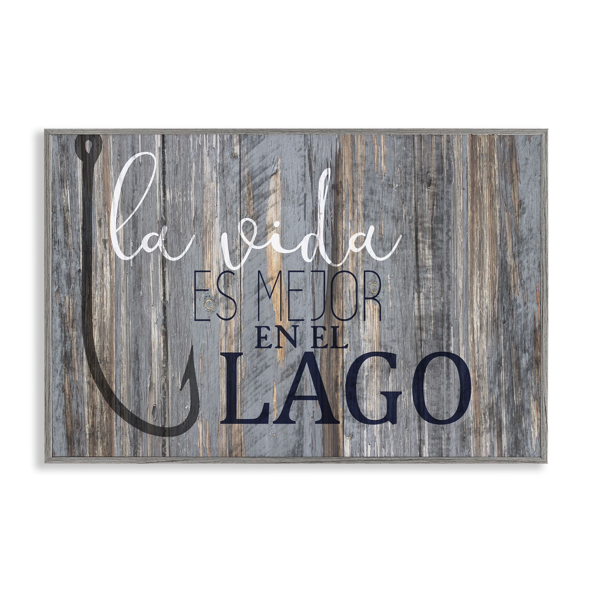 Stupell Industries Mejor en el Lago Azul Inspirational Quotes & Sayings Painting Gray Framed Art Print Wall Art, 30 x 20
