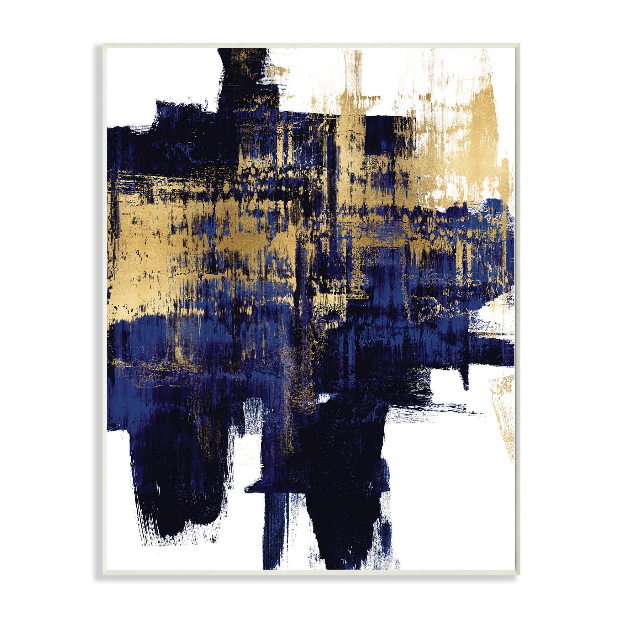 Stupell Industries Mellow Blue Gold Brush Stroke Abstract,13 x 19,Designed by Alex Wise