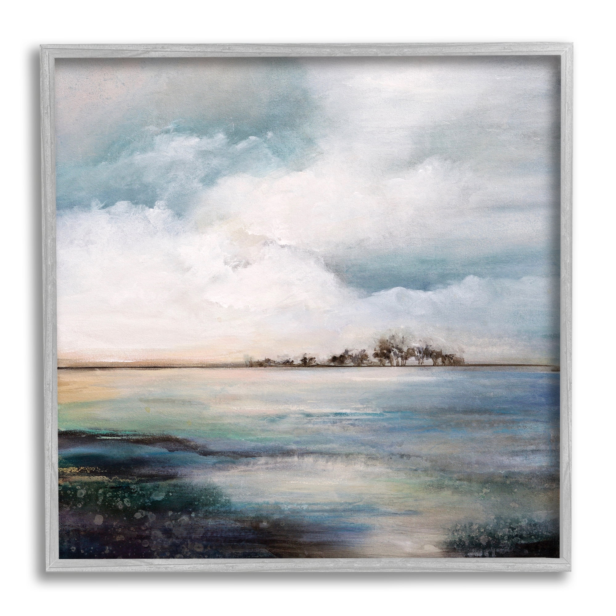 Stupell Industries Mellow Island Landscape Deep Dark Waters Cloudy Sky, 24 x 24, Designed by Karen Hale