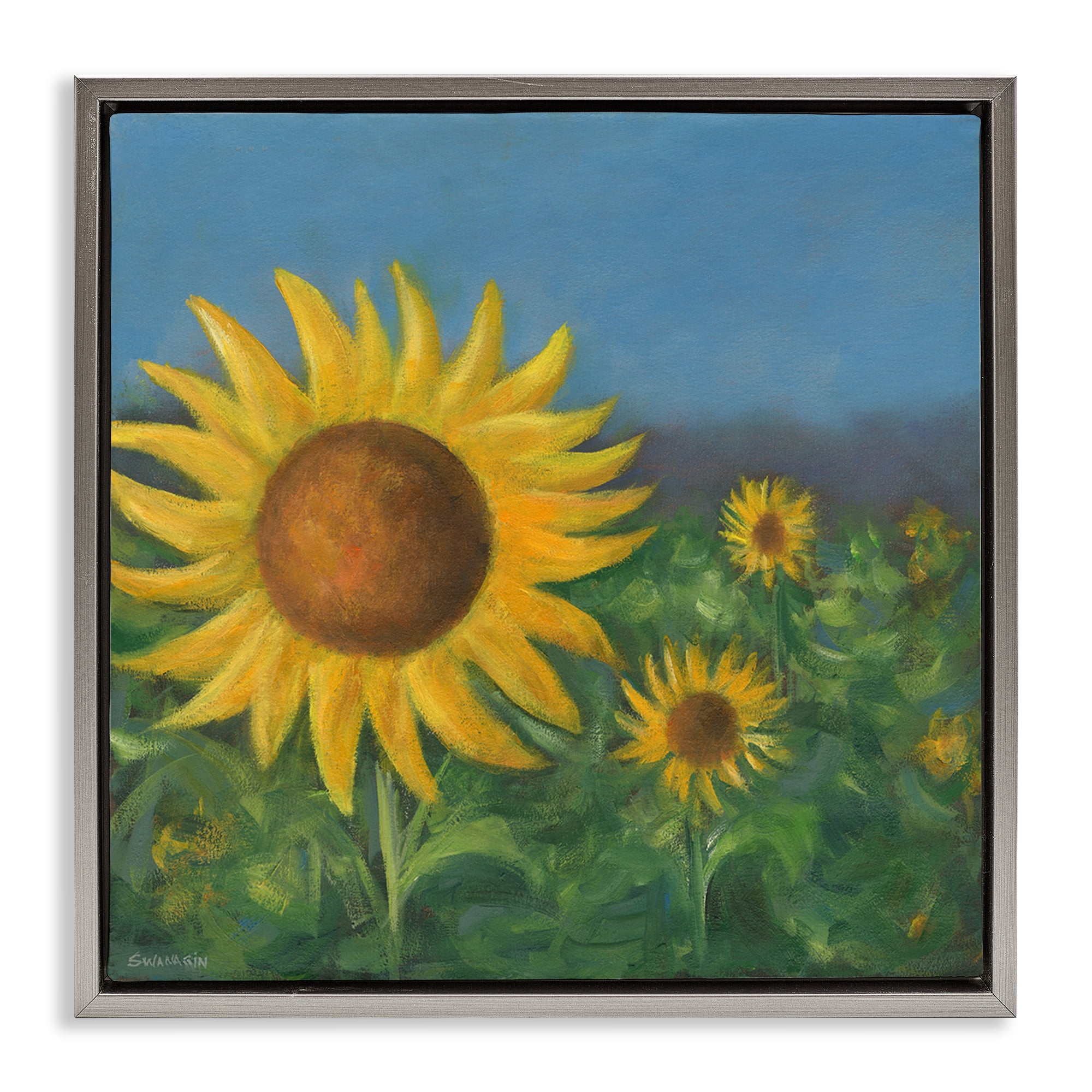 Stupell Industries Mellow Sunflower Garden Botanical & Floral Painting Gray Floater Framed Art Print Wall Art, 25 x 25