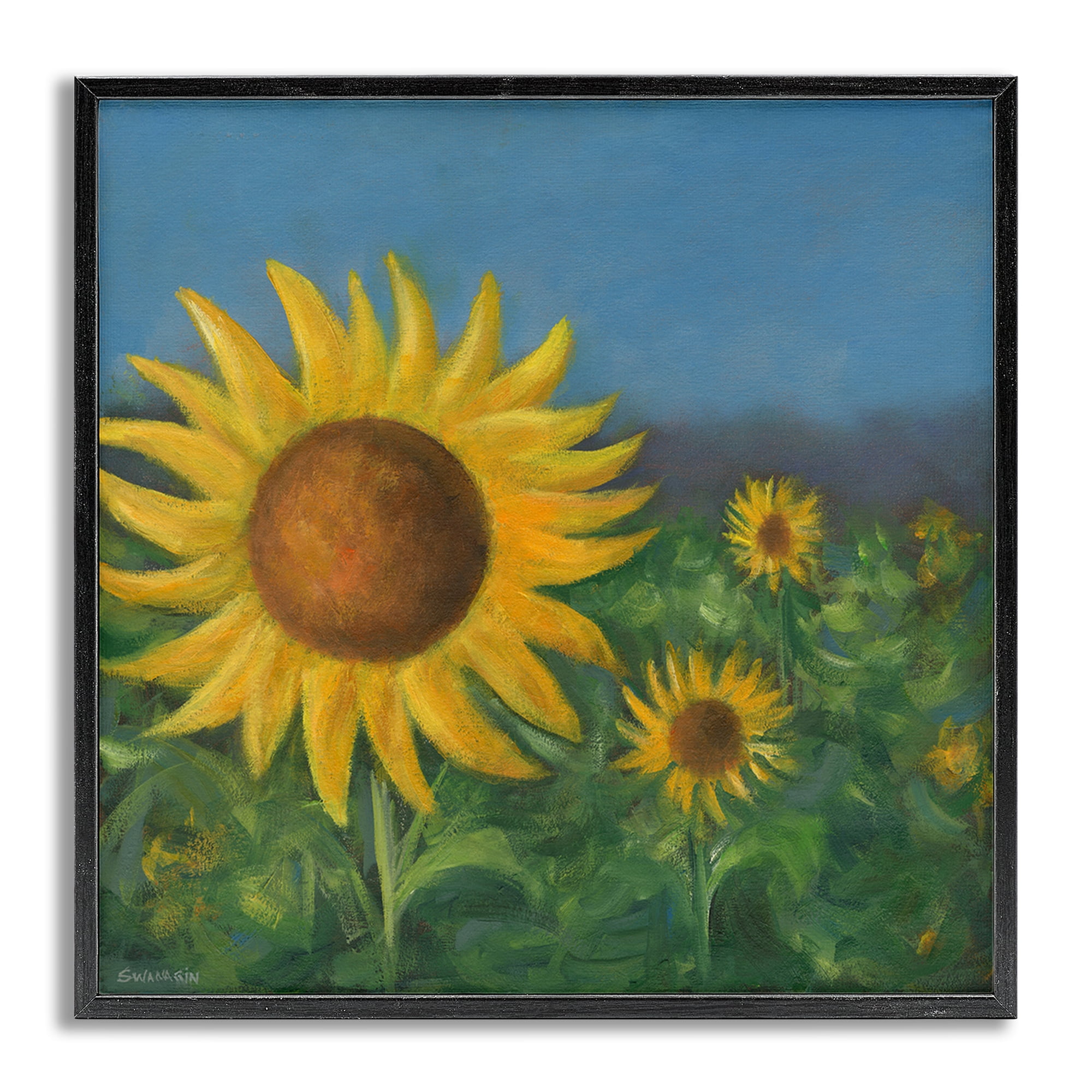 Stupell Industries Mellow Sunflower Garden Botanical & Floral Painting Gray Framed Art Print Wall Art, 12 x 12