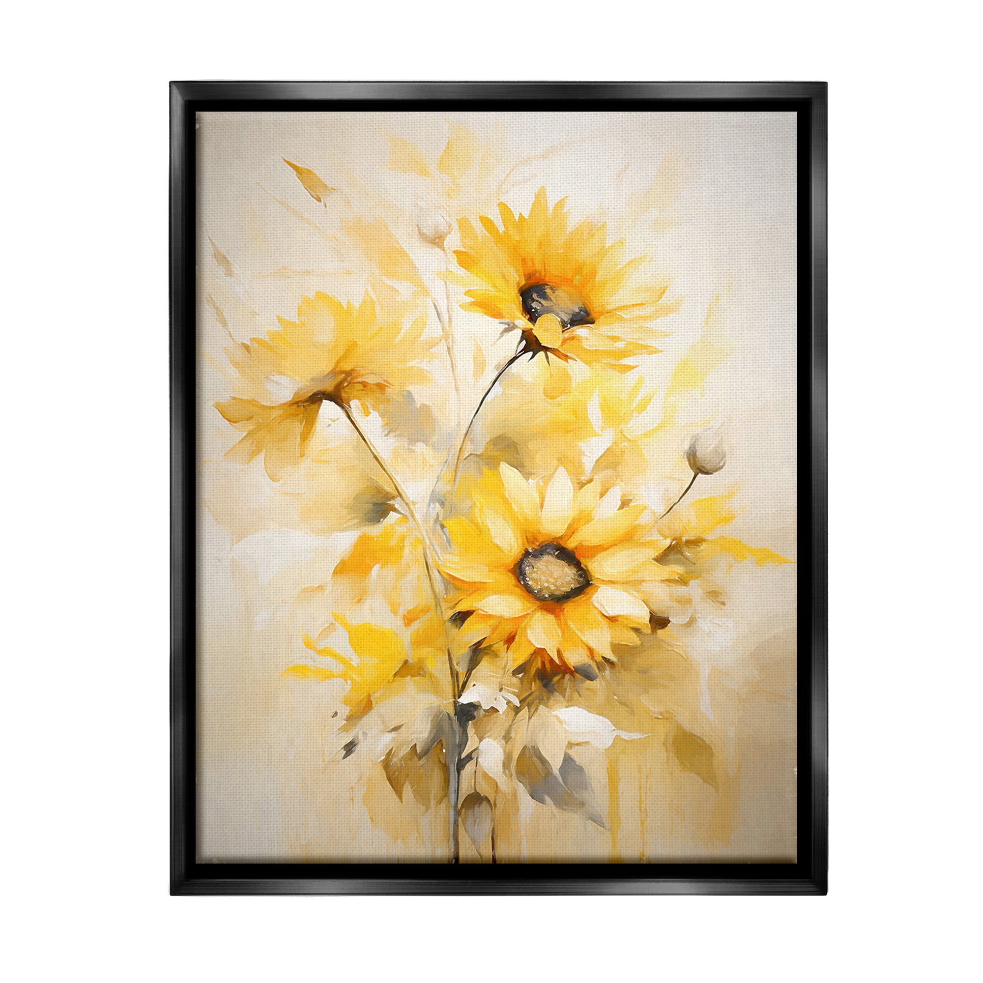 Stupell Industries Mellow Yellow Bunches Botanical & Floral Painting Black Floater Framed Canvas Art Print Wall Art, 25 x 31