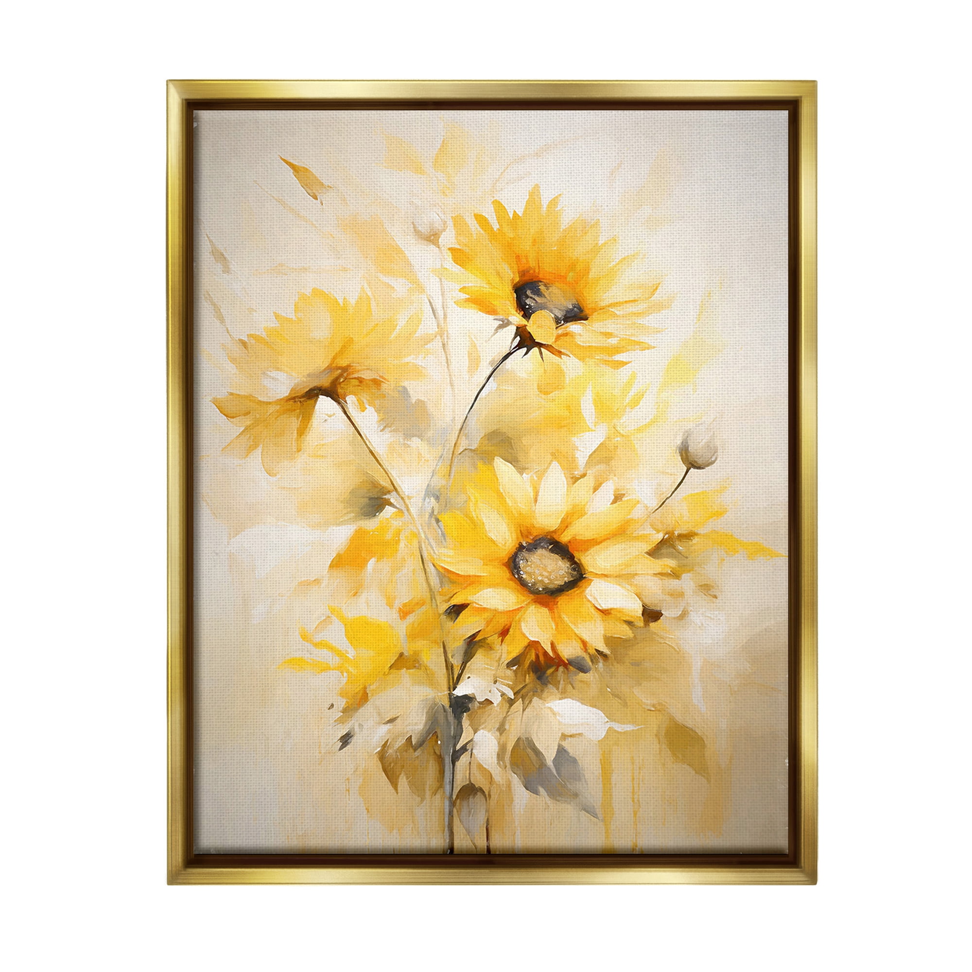 Stupell Industries Mellow Yellow Bunches Botanical & Floral Painting Gold Floater Framed Canvas Art Print Wall Art, 25 x 31