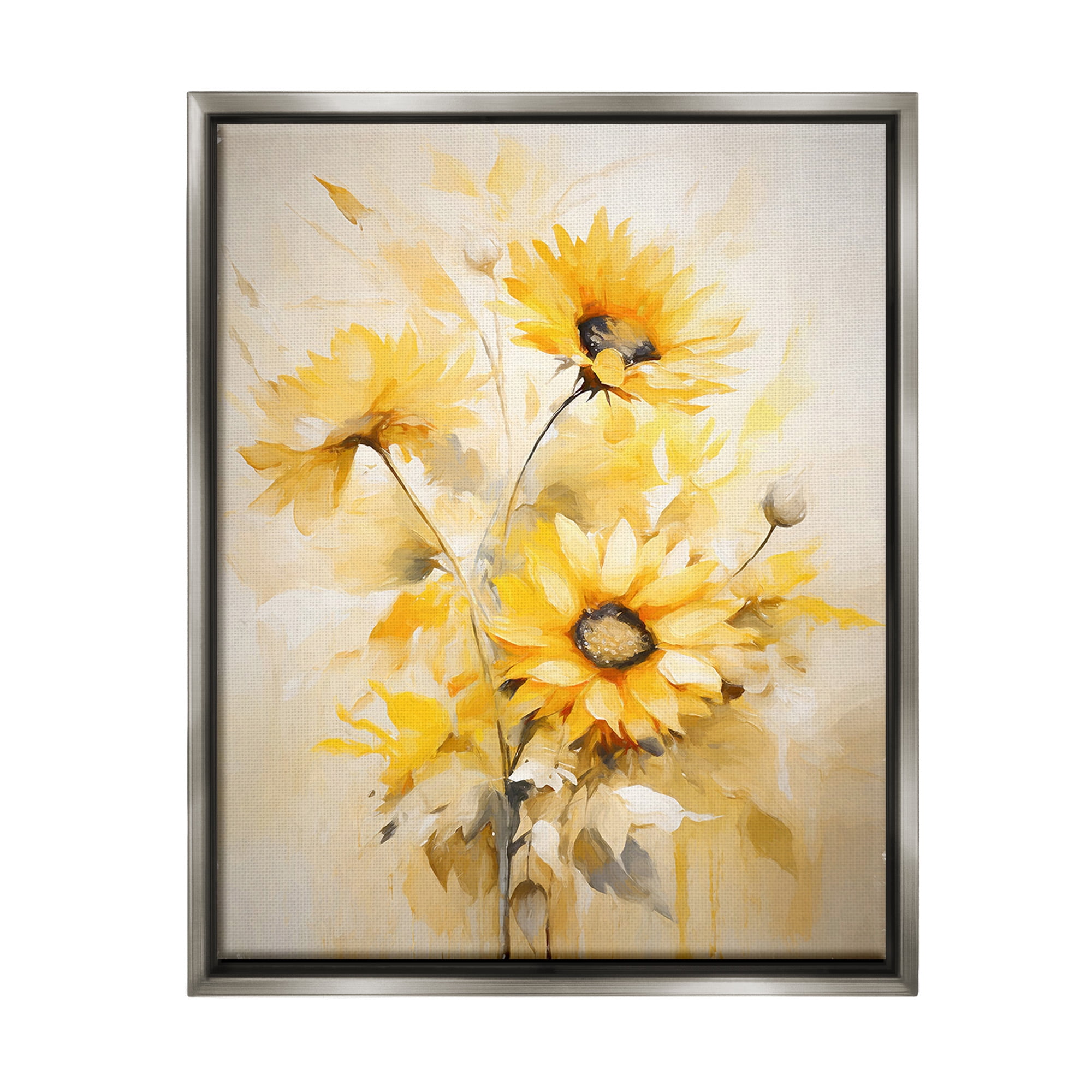 Stupell Industries Mellow Yellow Bunches Botanical & Floral Painting Gray Floater Framed Canvas Art Print Wall Art, 17 x 21