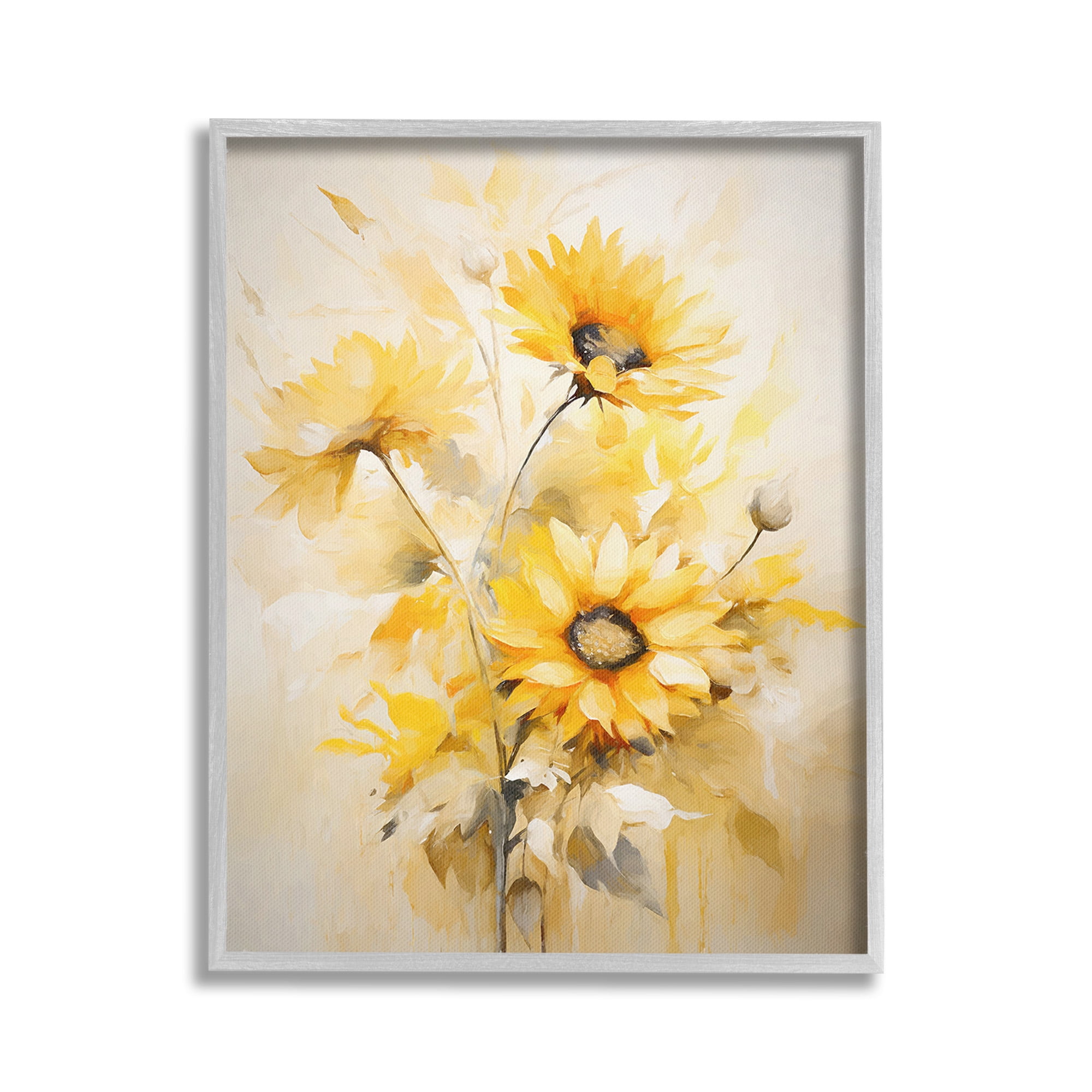 Stupell Industries Mellow Yellow Bunches Botanical & Floral Painting Gray Framed Art Print Wall Art, 16 x 20