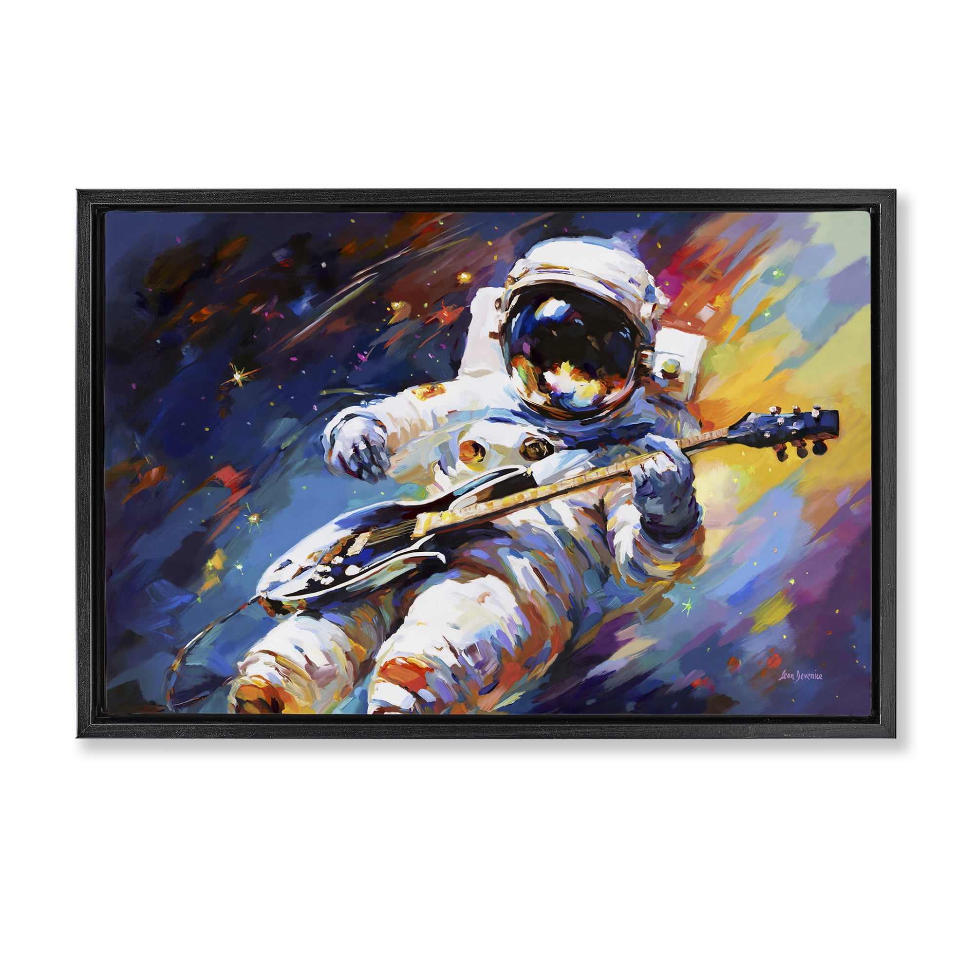 Stupell Industries Melodies Beyond Earth Astrology & Stars Painting Black Floater Framed Canvas Art Print Wall Art, 31 x 21