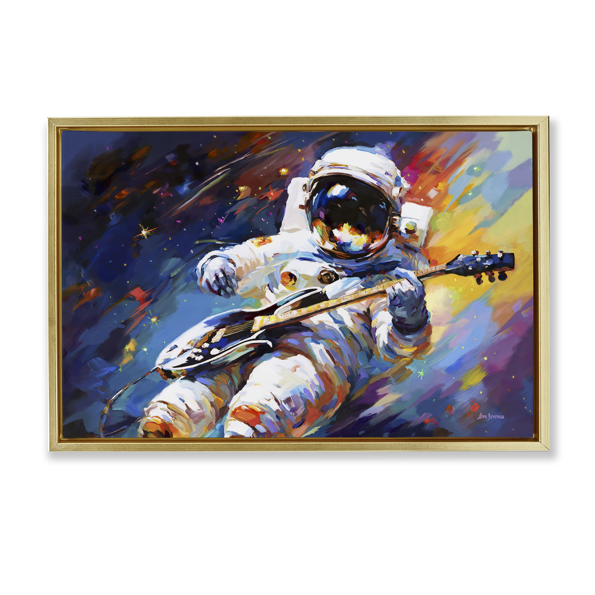 Stupell Industries Melodies Beyond Earth Astrology & Stars Painting Gold Floater Framed Canvas Art Print Wall Art, 31 x 21