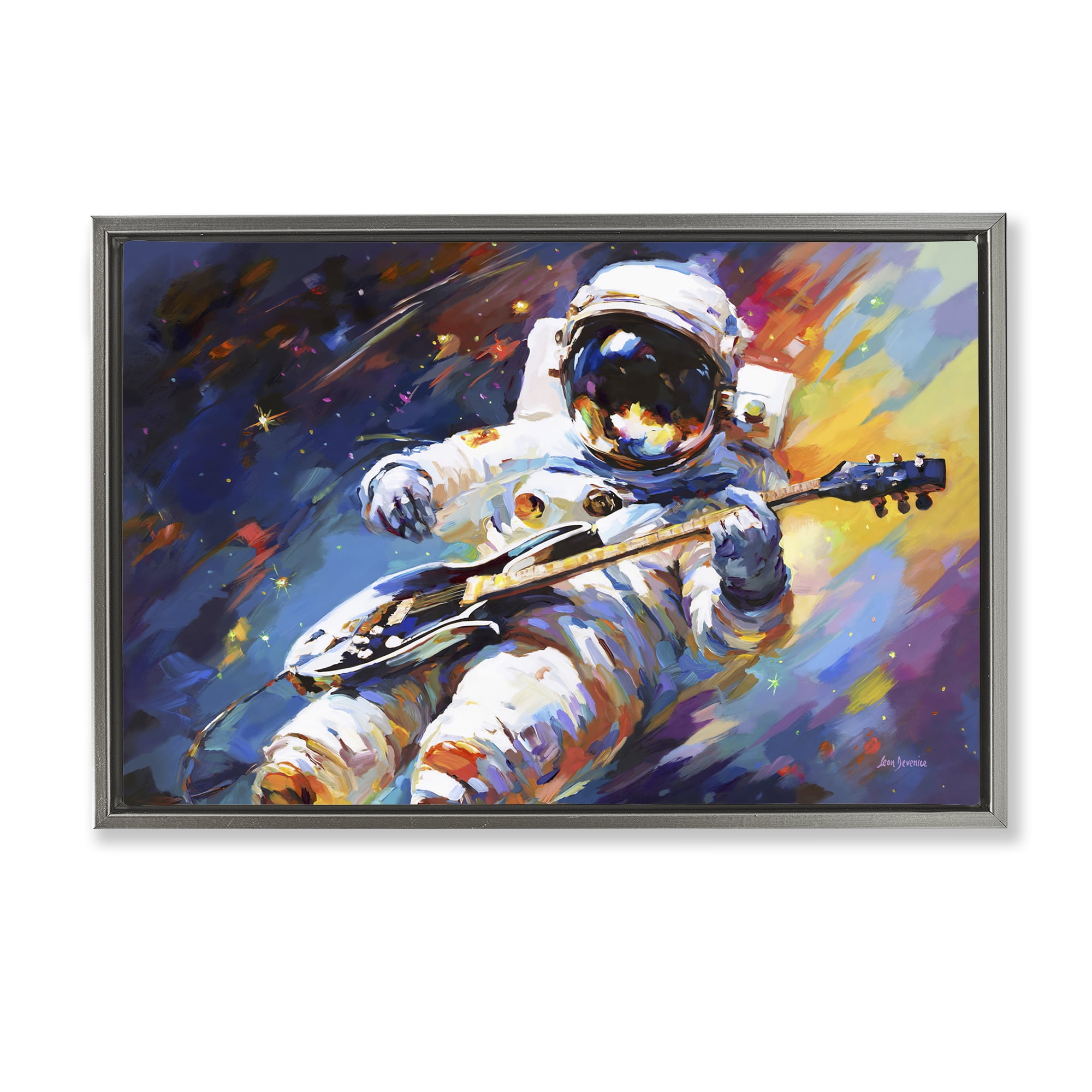 Stupell Industries Melodies Beyond Earth Astrology & Stars Painting Gray Floater Framed Canvas Art Print Wall Art, 31 x 21