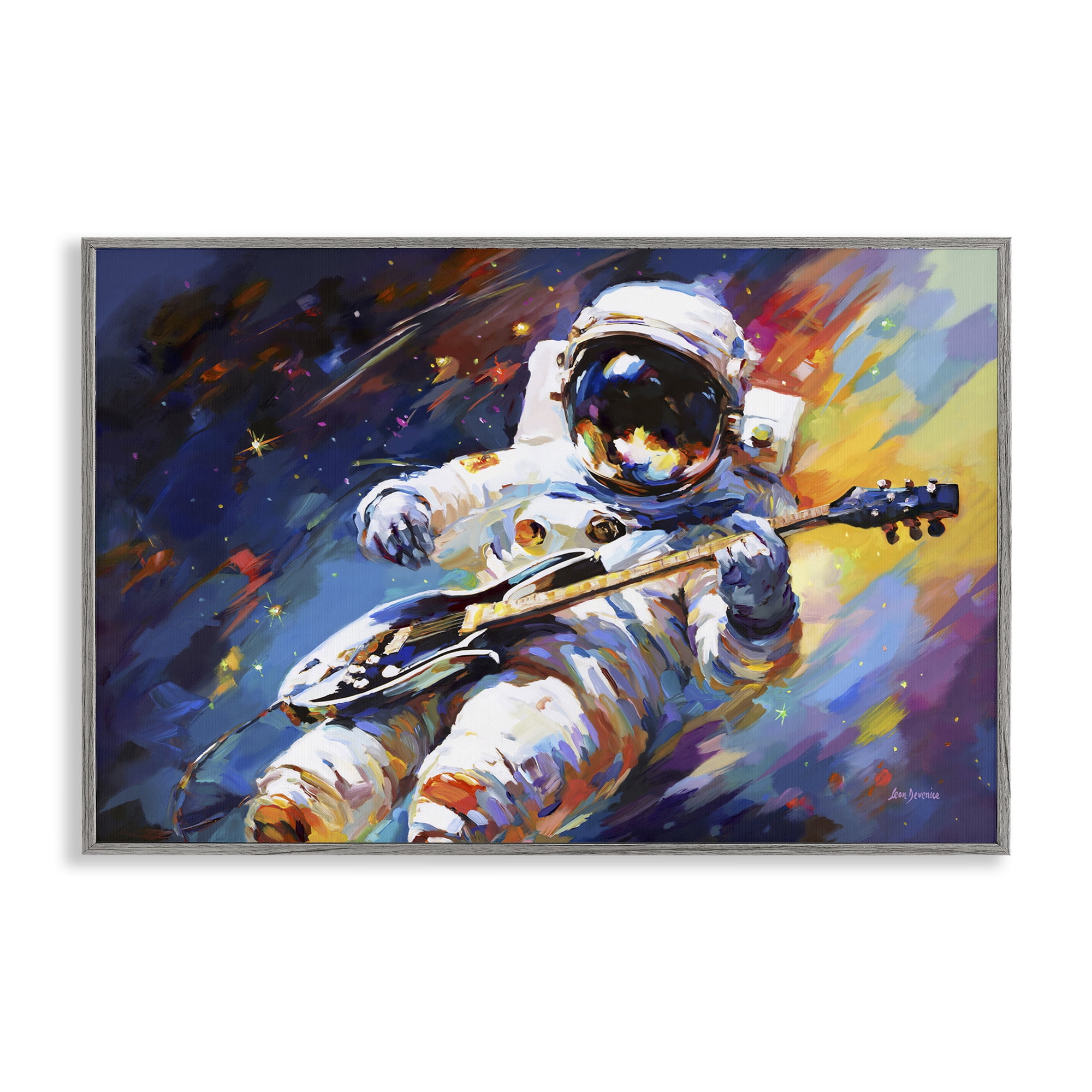 Stupell Industries Melodies Beyond Earth Astrology & Stars Painting Gray Framed Art Print Wall Art, 24 x 16