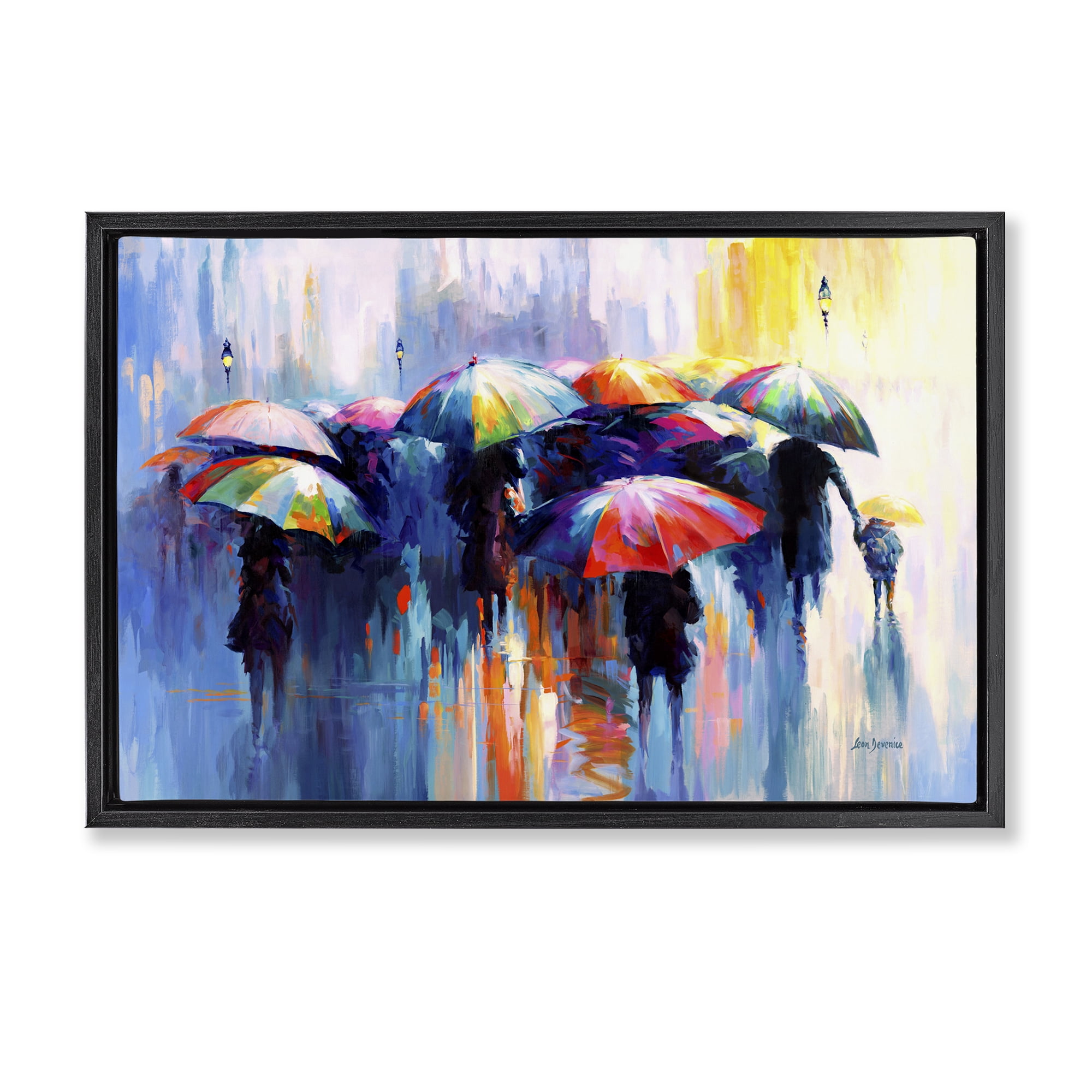 Stupell Industries Memories Beneath Rain Novelty Painting Black Floater Framed Canvas Art Print Wall Art, 31 x 21
