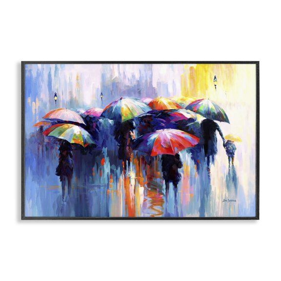 Stupell Industries Memories Beneath Rain Novelty Painting Black Framed Art Print Wall Art, 24 x 16