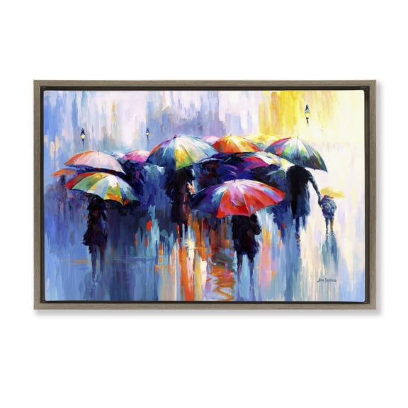 Stupell Industries Memories Beneath Rain Novelty Painting Brown Floater Framed Canvas Art Print Wall Art, 31 x 21