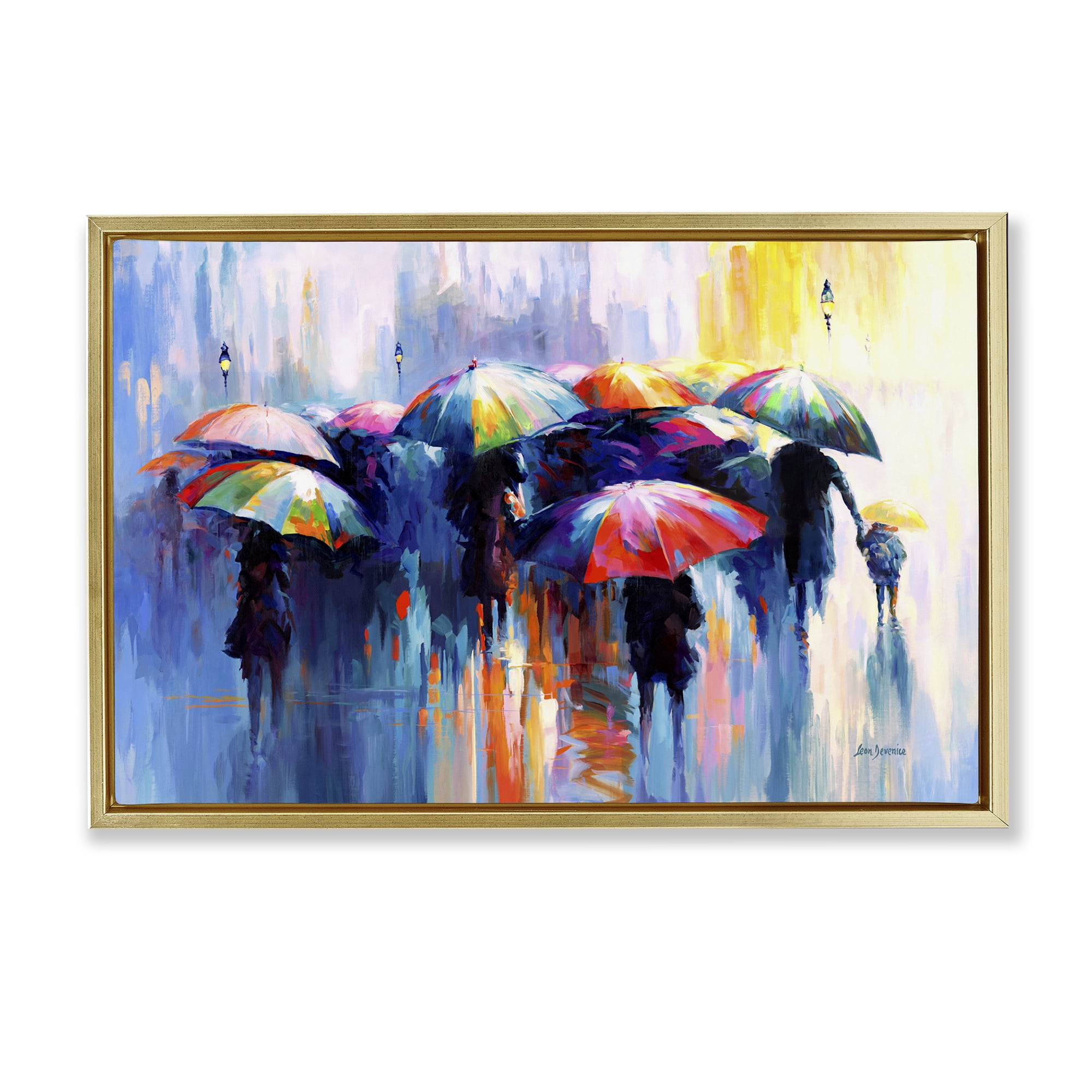 Stupell Industries Memories Beneath Rain Novelty Painting Gold Floater Framed Canvas Art Print Wall Art, 31 x 21