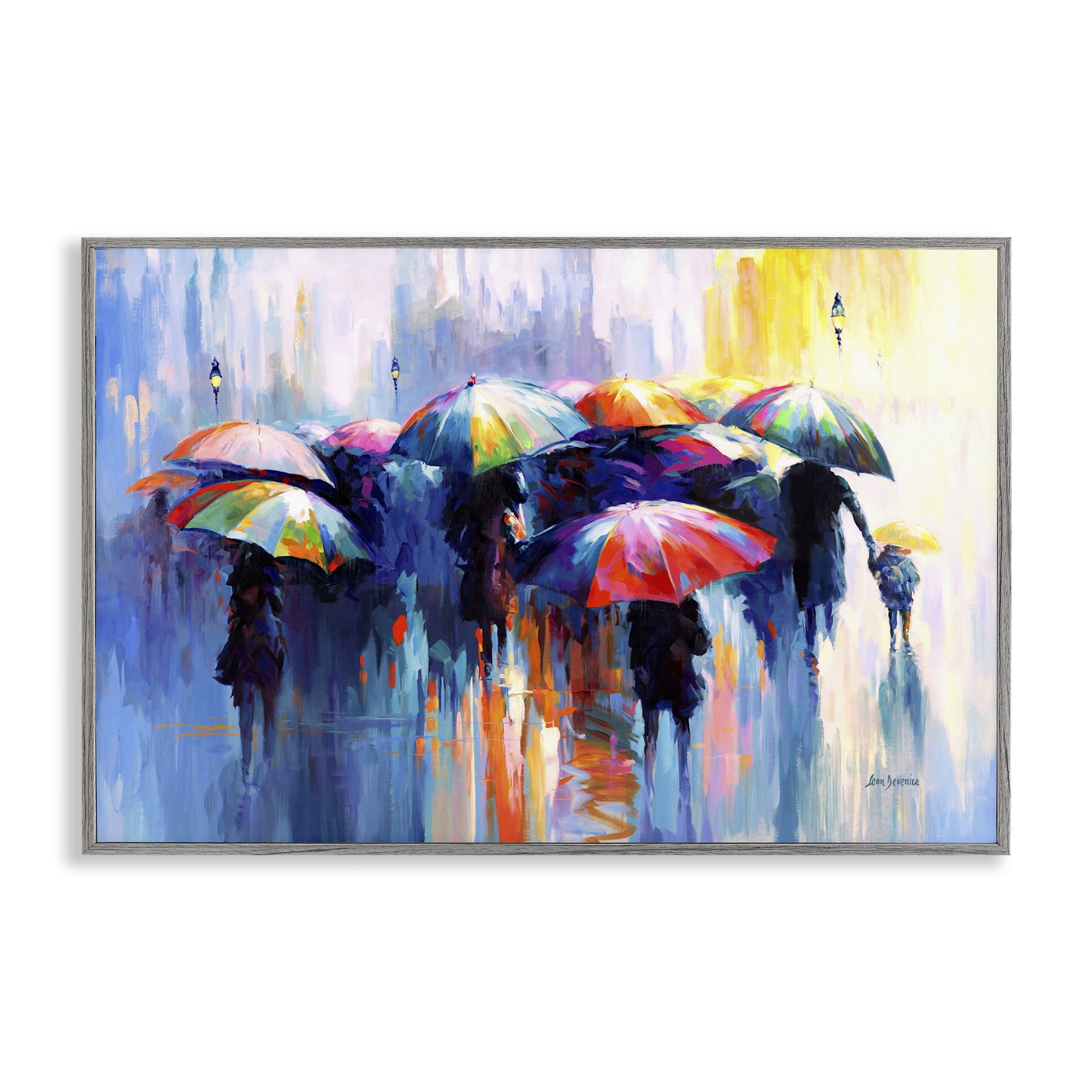 Stupell Industries Memories Beneath Rain Novelty Painting Gray Framed Art Print Wall Art, 24 x 16