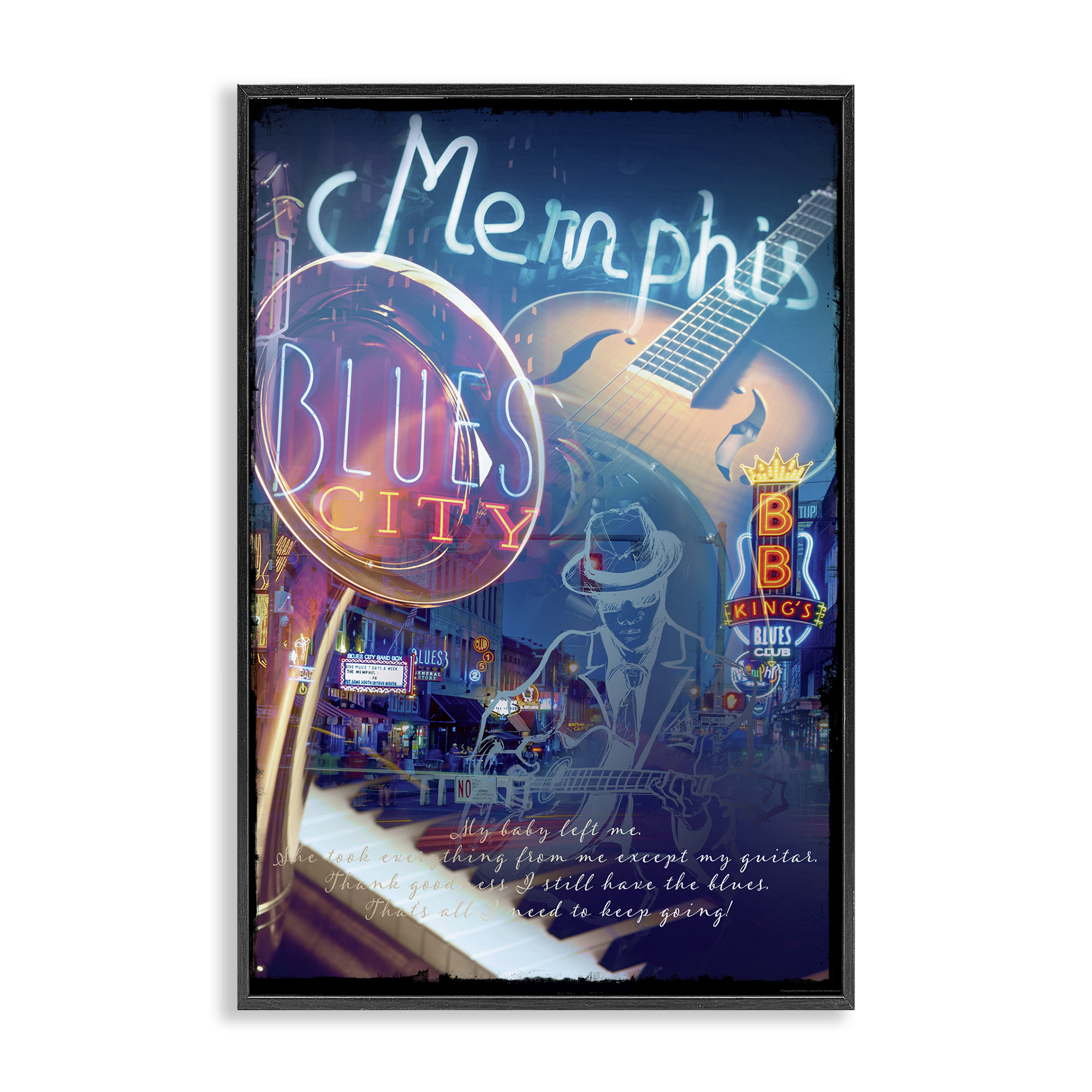 Stupell Industries Memphis Blues City Cities & Countries Painting Black Framed Art Print Wall Art, 12 x 18