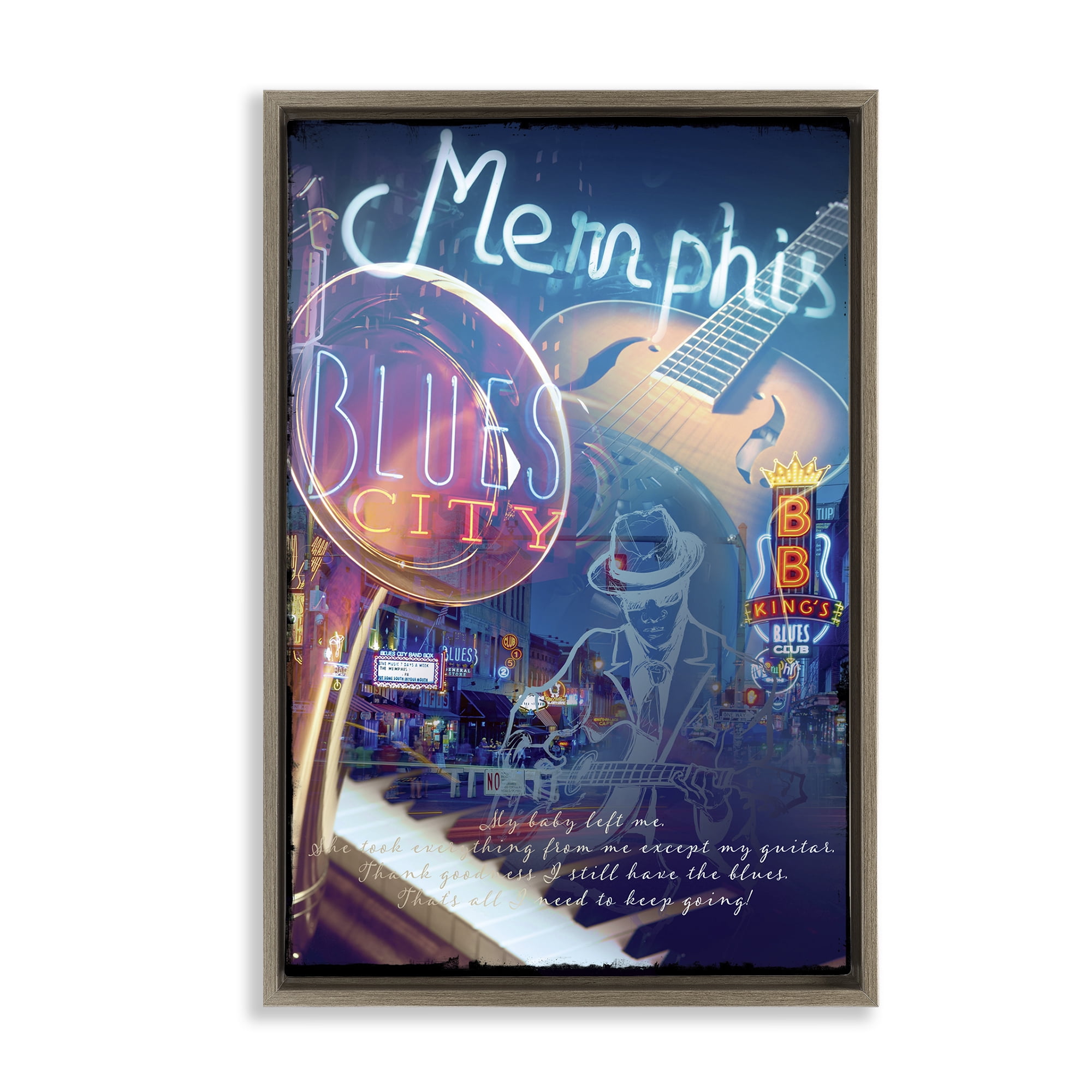 Stupell Industries Memphis Blues City Cities & Countries Painting Brown Floater Framed Canvas Art Print Wall Art, 21 x 31