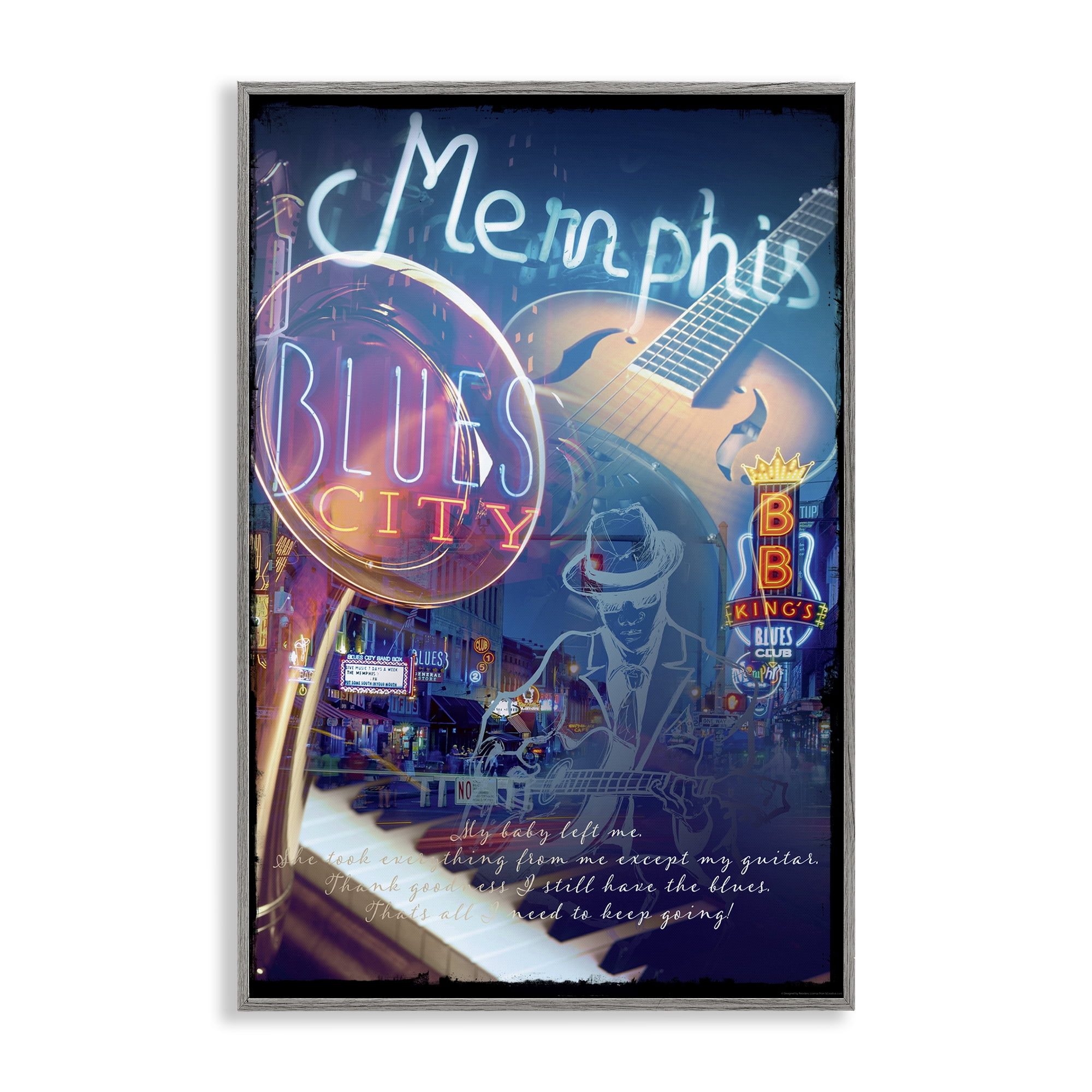 Stupell Industries Memphis Blues City Cities & Countries Painting Gray Framed Art Print Wall Art, 16 x 24