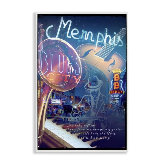 Stupell Industries Memphis Blues City Cities & Countries Painting White Framed Art Print Wall Art, 12 x 18