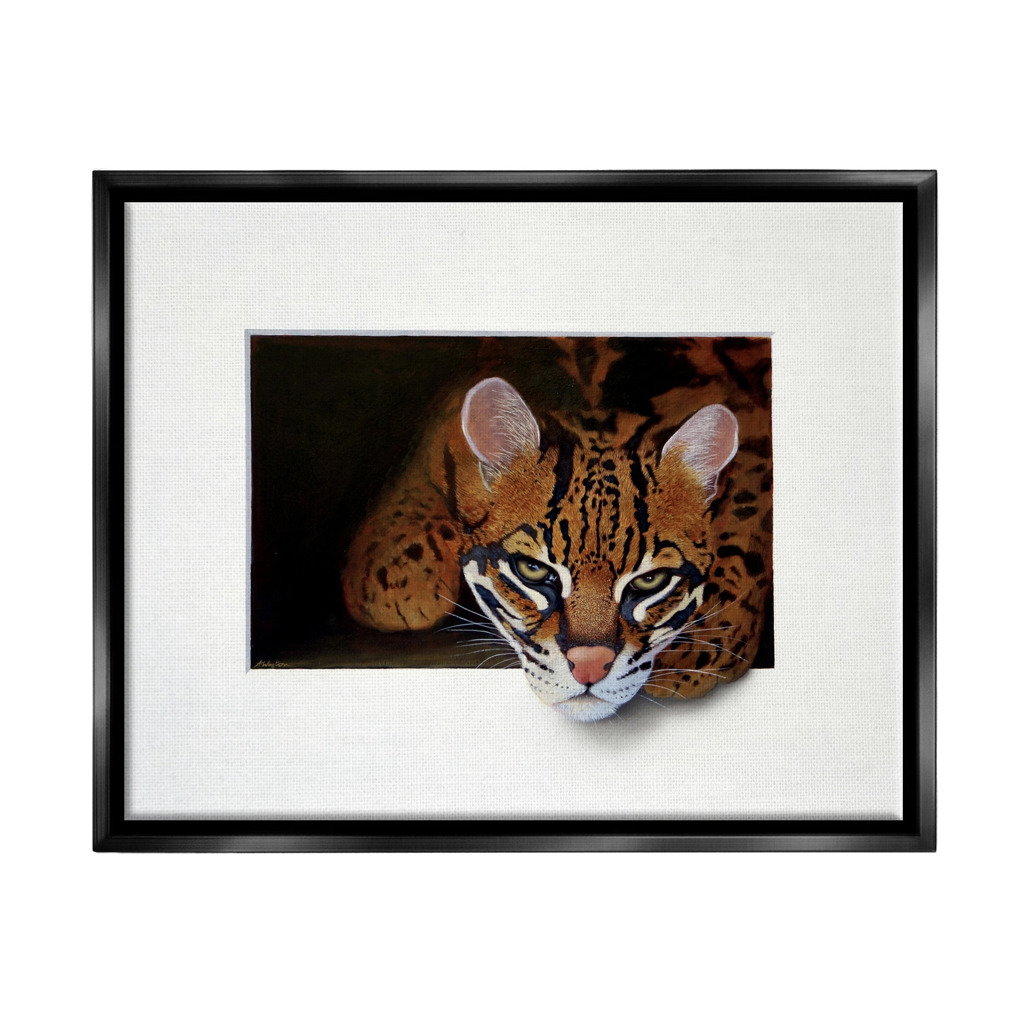 Stupell Industries Menacing Cheetah Glaring Jungle Cat Obscure Painting Painting Jet Black Floating Framed Canvas Print Wall Art, Design by Alan Weston