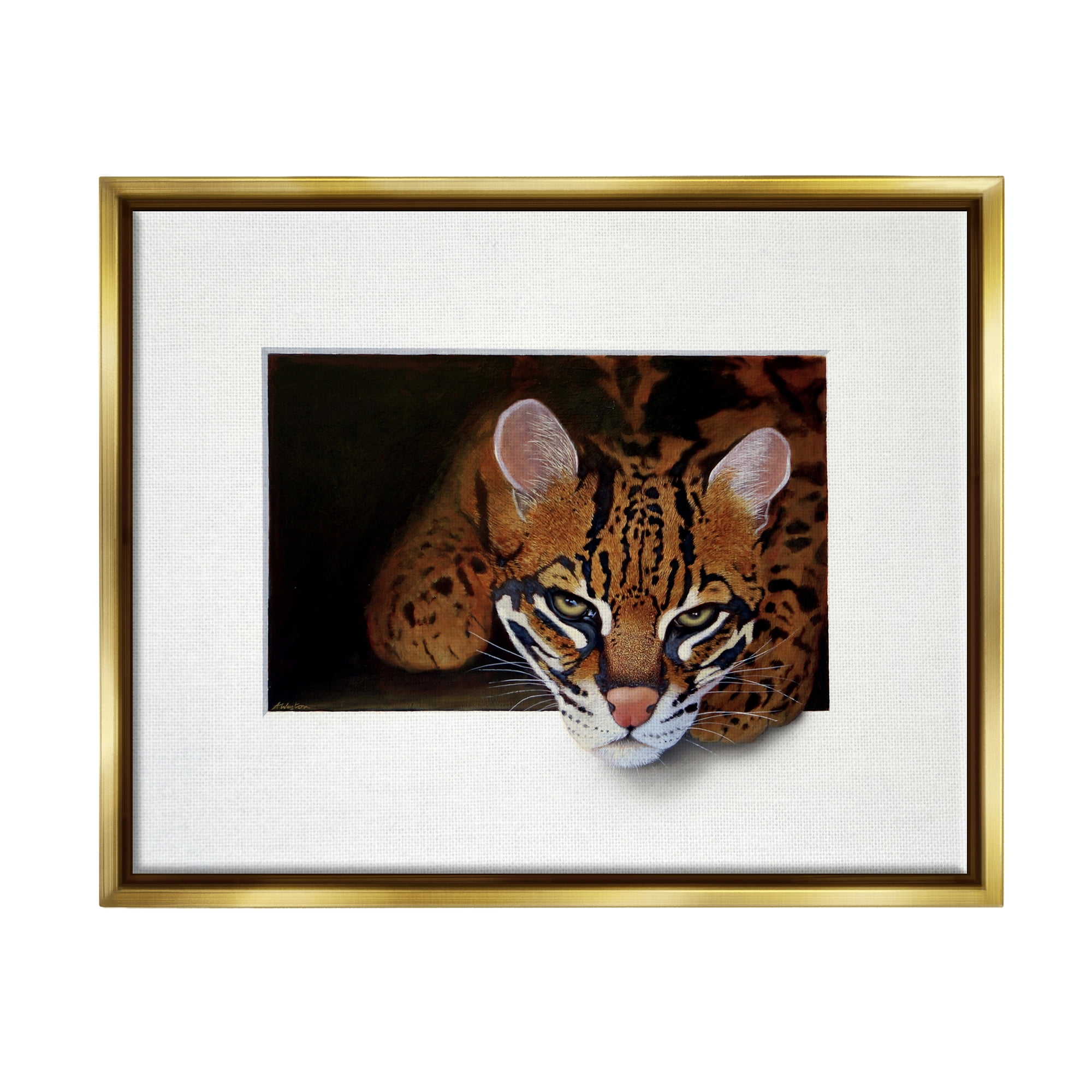 Stupell Industries Menacing Cheetah Glaring Jungle Cat Obscure Painting Painting Metallic Gold Floating Framed Canvas Print Wall Art, Design by Alan Weston