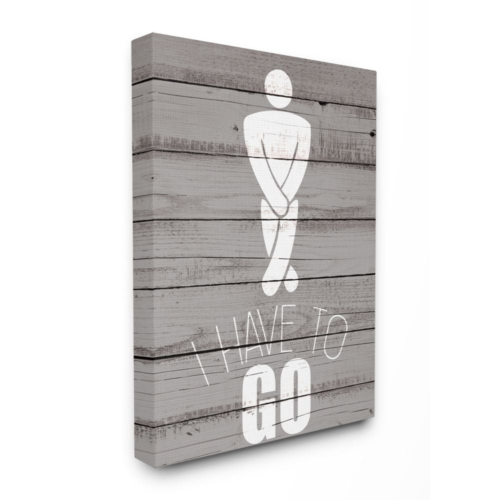 Stupell Industries Mens Room I Have To Go Funny Wood Texture Bath Word Design Canvas Wall Art by Kim Allen