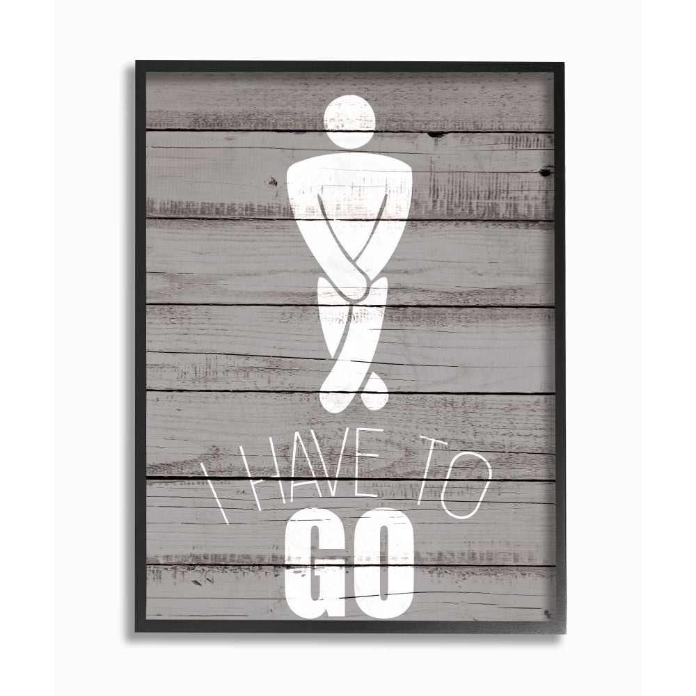 Stupell Industries Mens Room I Have To Go Funny Wood Texture Bath Word Design Graphic Art Black Framed Art Print Wall Art, 16x20, by Kim Allen