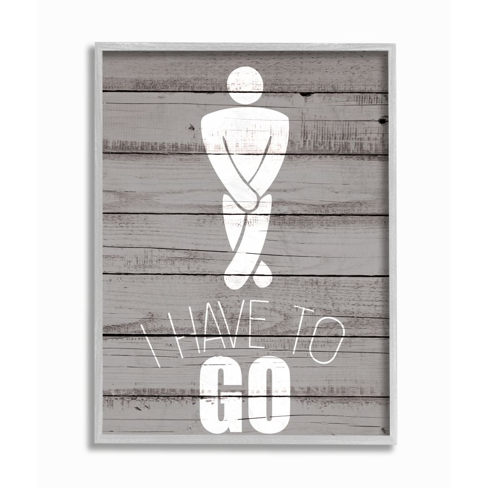 Stupell Industries Mens Room I Have To Go Funny Wood Texture Bath Word Design Graphic Art Gray Framed Art Print Wall Art, 11x14, by Kim Allen