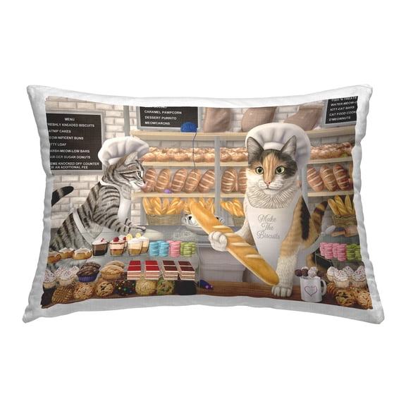 Stupell Industries Meow Bakery Funny Cats 14" x 20" Food & Beverage Print Polyester Throw Pillow, Zip Closure 1 Count