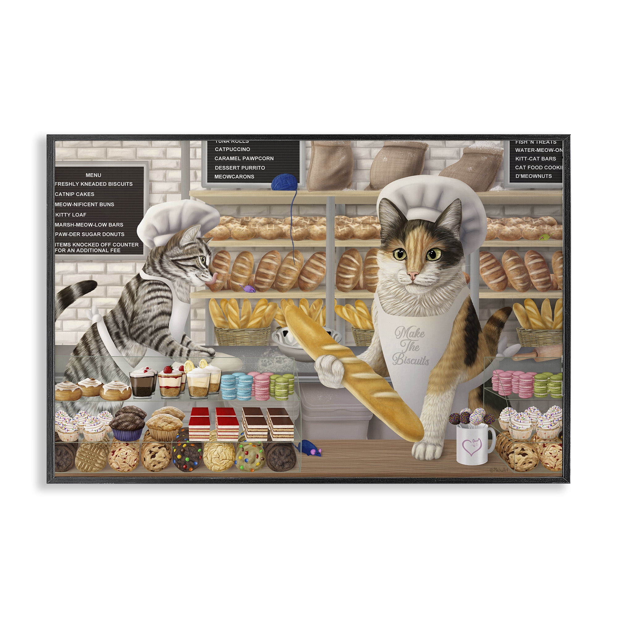 Stupell Industries Meow Bakery Funny Cats Food & Beverage Painting Black Framed Art Print Wall Art, 18 x 12