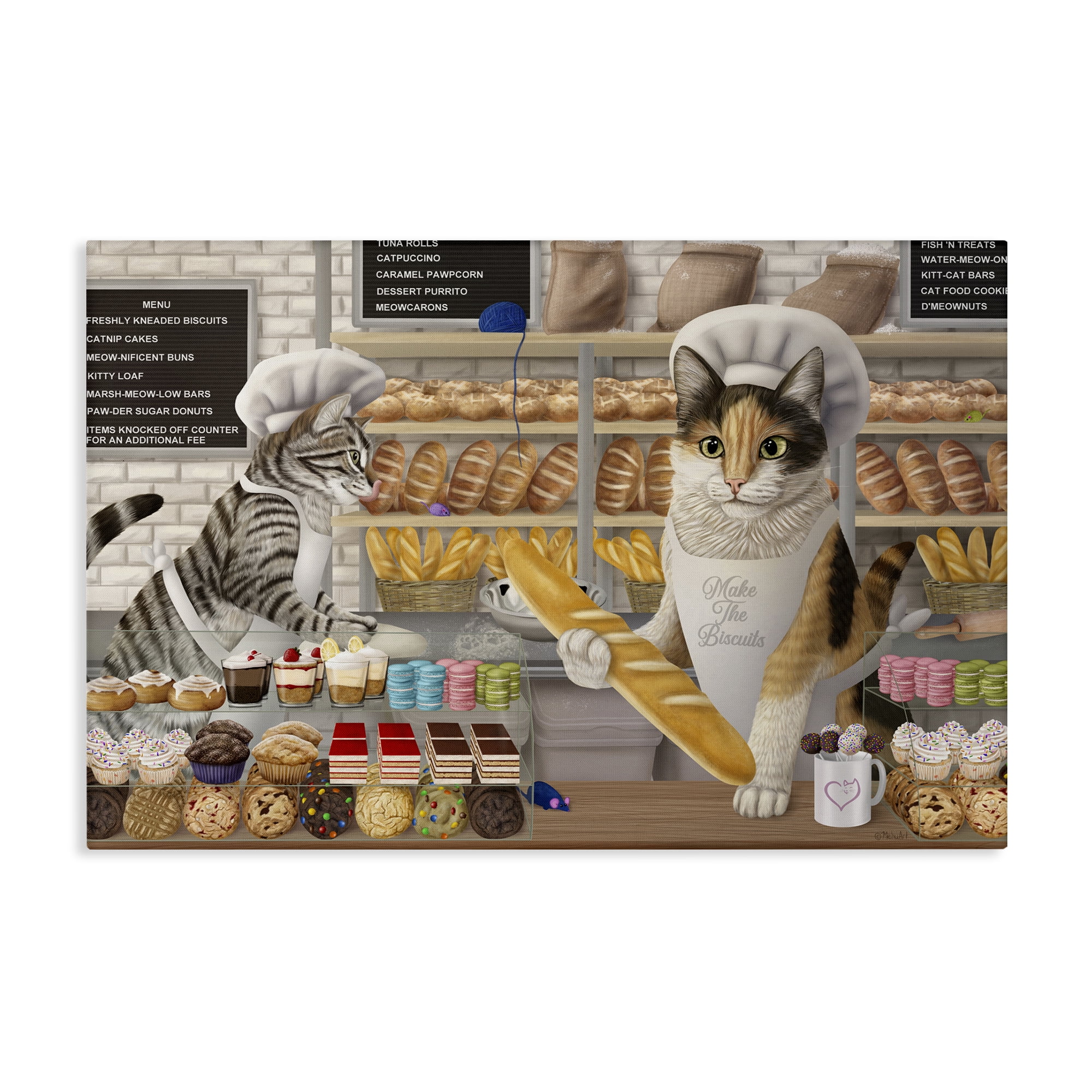 Stupell Industries Meow Bakery Funny Cats Food & Beverage Painting Wrapped Canvas Art Print Wall Art, 36 x 24