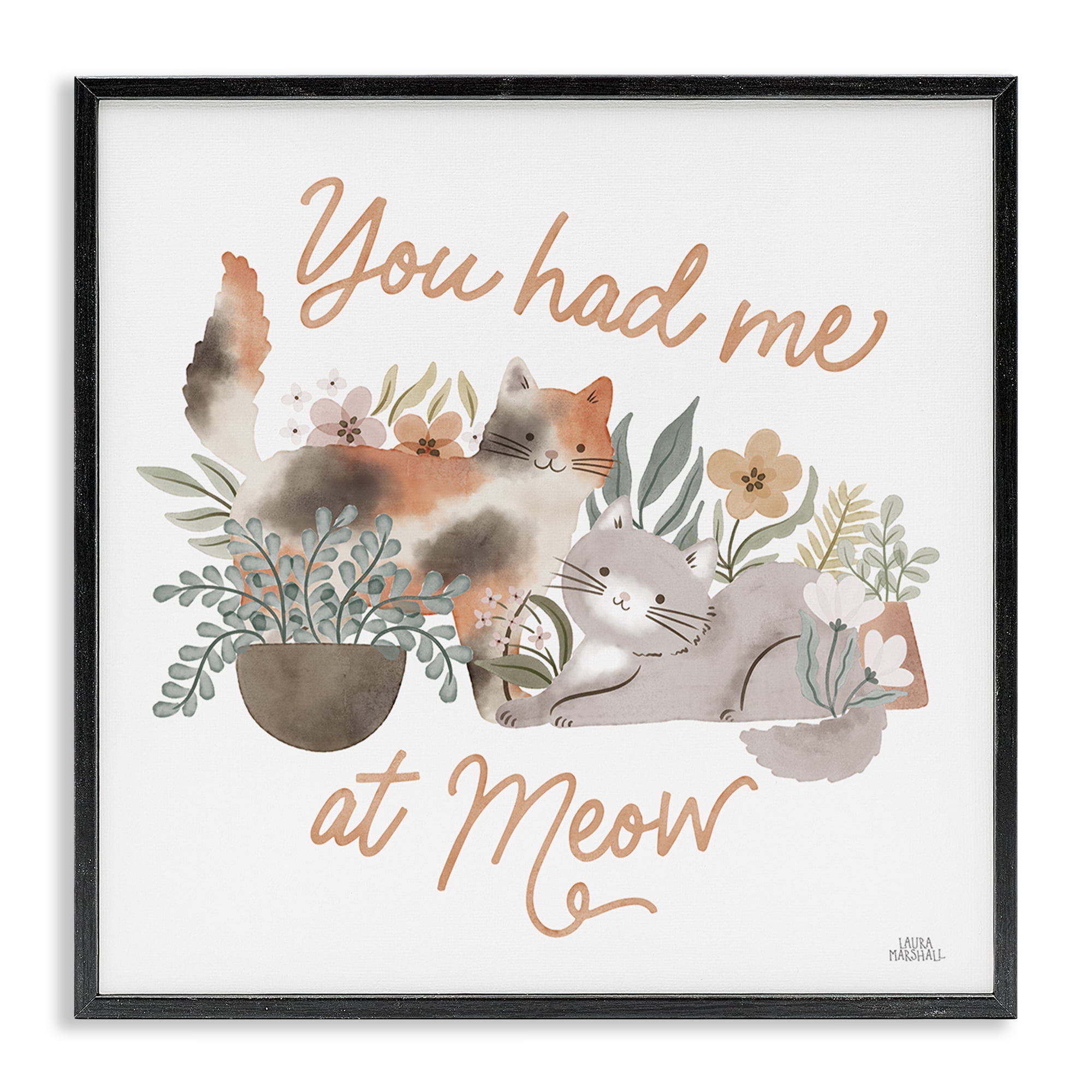 Stupell Industries Meow Garden Friends Animals & Insects Painting Black Framed Art Print Wall Art, 17 x 17