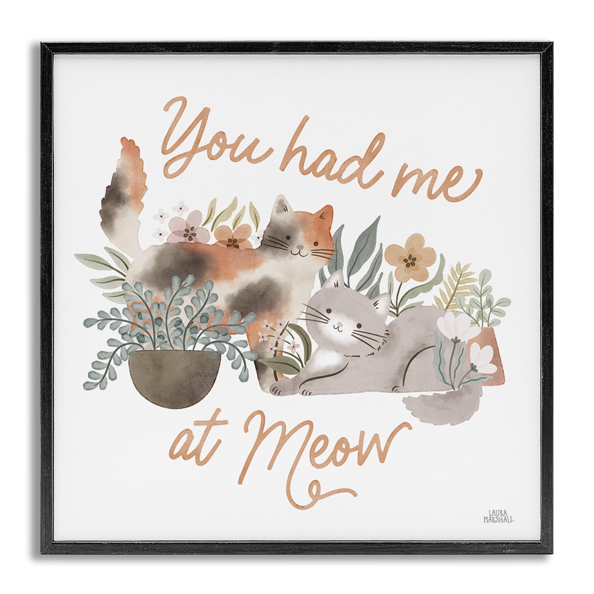 Stupell Industries Meow Garden Friends Animals & Insects Painting Gray Framed Art Print Wall Art, 24 x 24