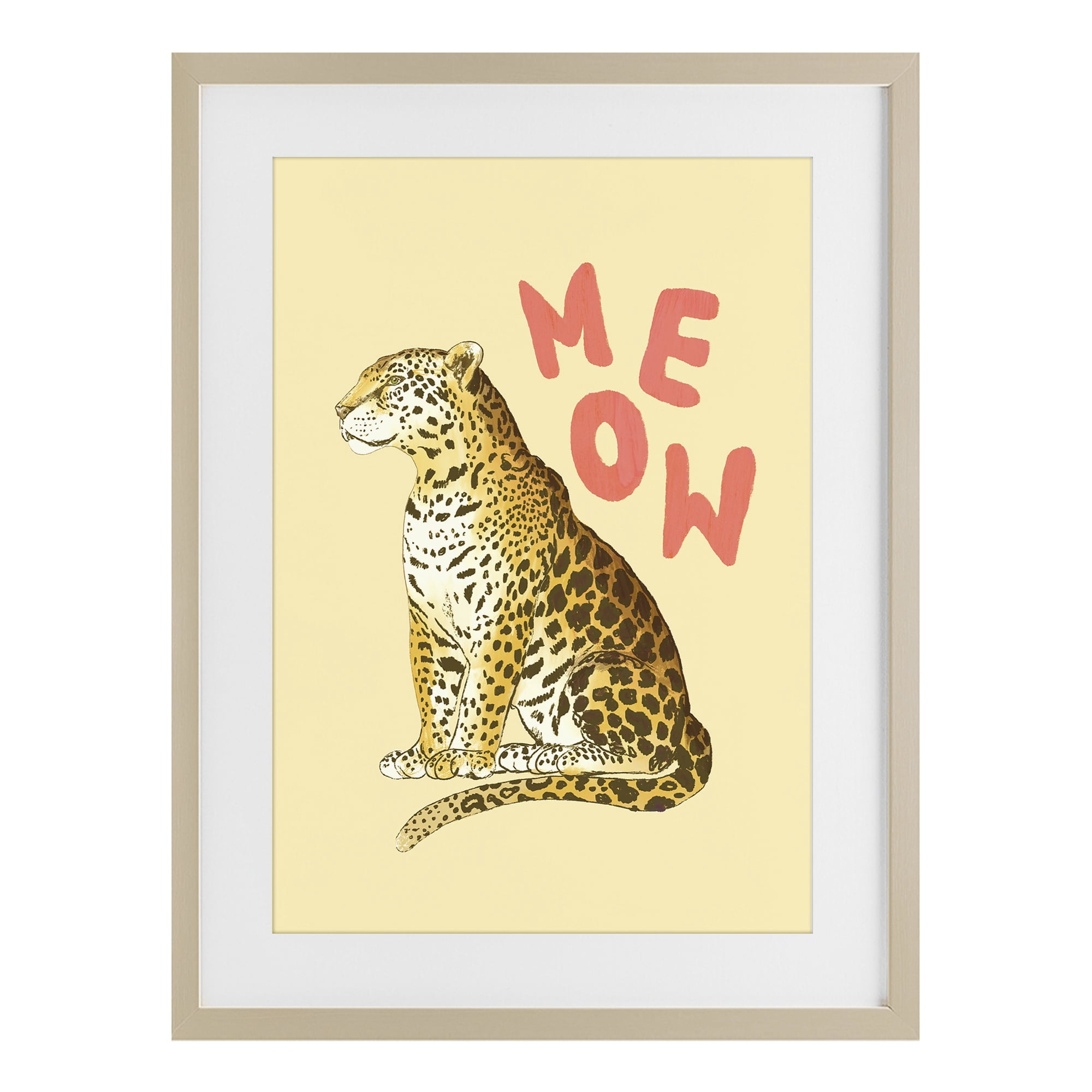 Stupell Industries Meow Leopard on Yellow Birch Framed Print Under Glass, design by Florentina Dolci