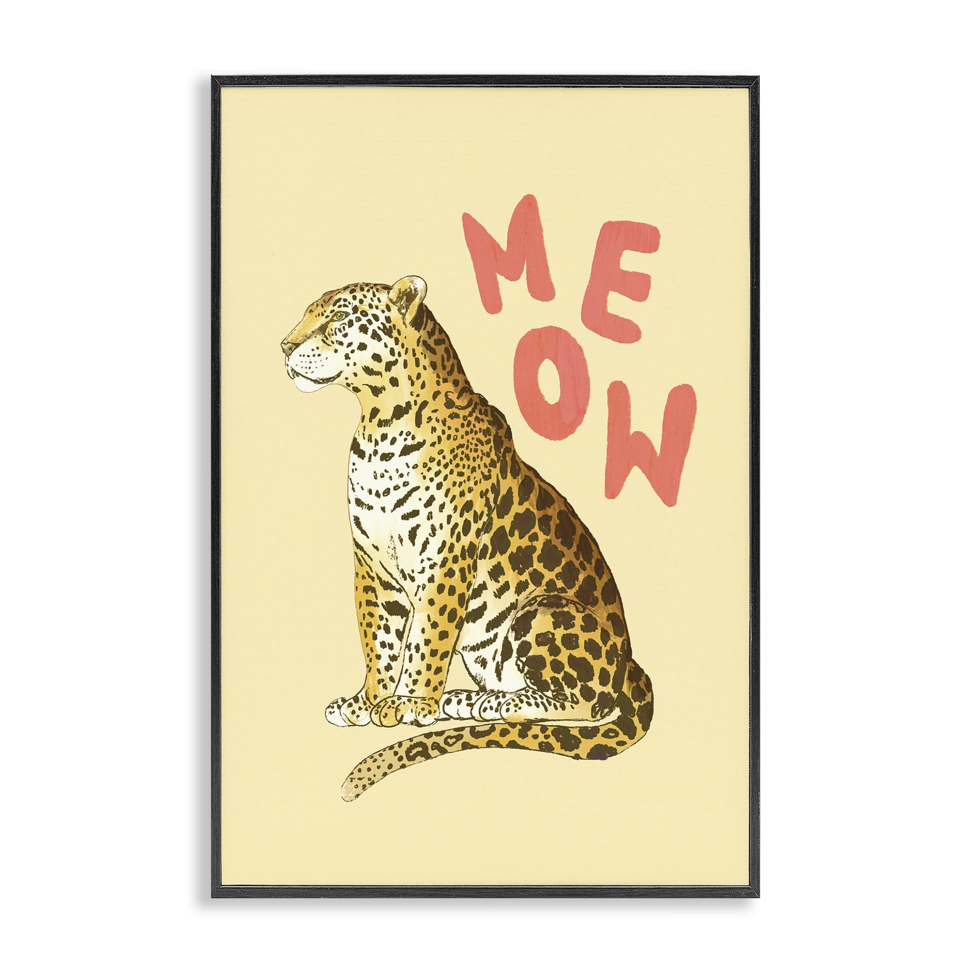 Stupell Industries Meow Leopard on Yellow Black Framed Giclee Art, design by Florentina Dolci