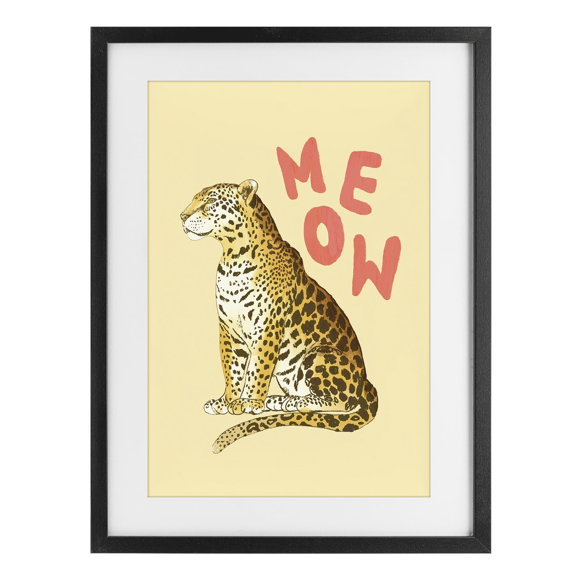 Stupell Industries Meow Leopard on Yellow Black Framed Print Under Glass, design by Florentina Dolci