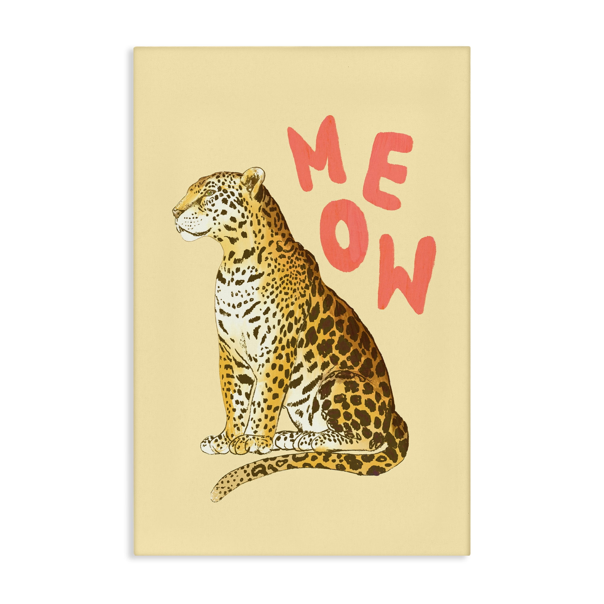 Stupell Industries Meow Leopard on Yellow Canvas Wall Art, design by Florentina Dolci