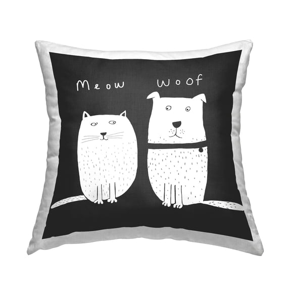 Stupell Industries Meow Woof Whimsical Cat & Dog Square Decorative Printed Throw Pillow, 18 x 18,