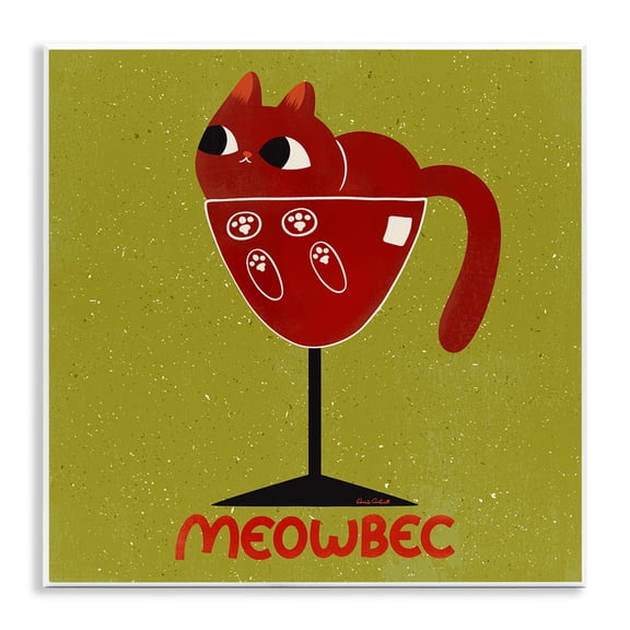 Stupell Industries Meowbec Cat Wine Animals Painting Unframed Art Print Wall Art, 12 x 12