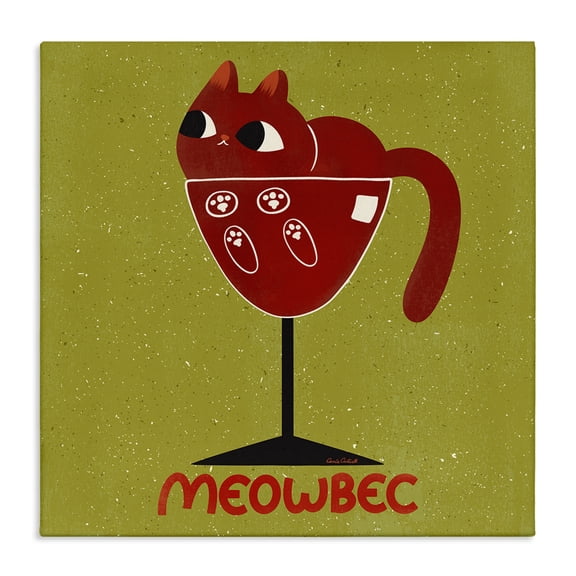 Stupell Industries Meowbec Cat Wine Animals Painting Wrapped Canvas Canvas Art Print Wall Art, 24 x 24