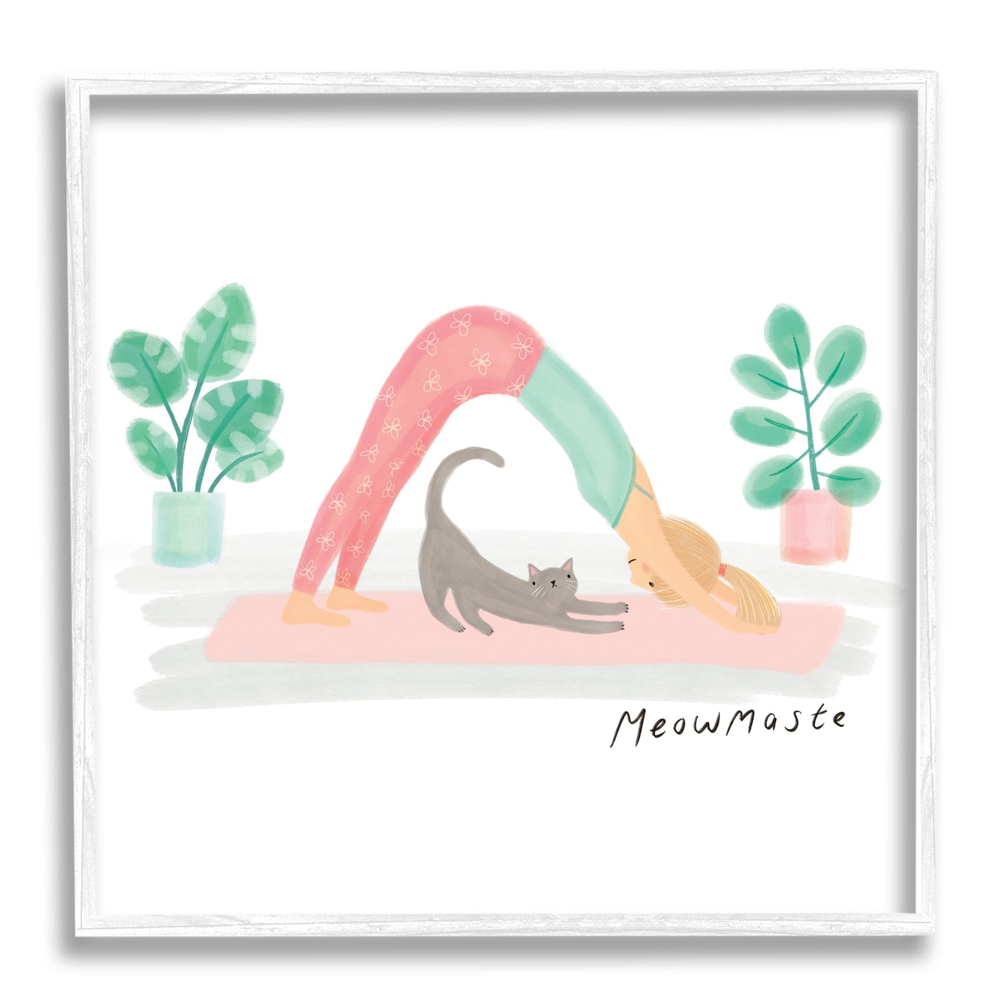 Stupell Industries Meowmaste Yoga Cat Pun Cute Stretching Pet, 12 x 12, Designed by Make Much Studios