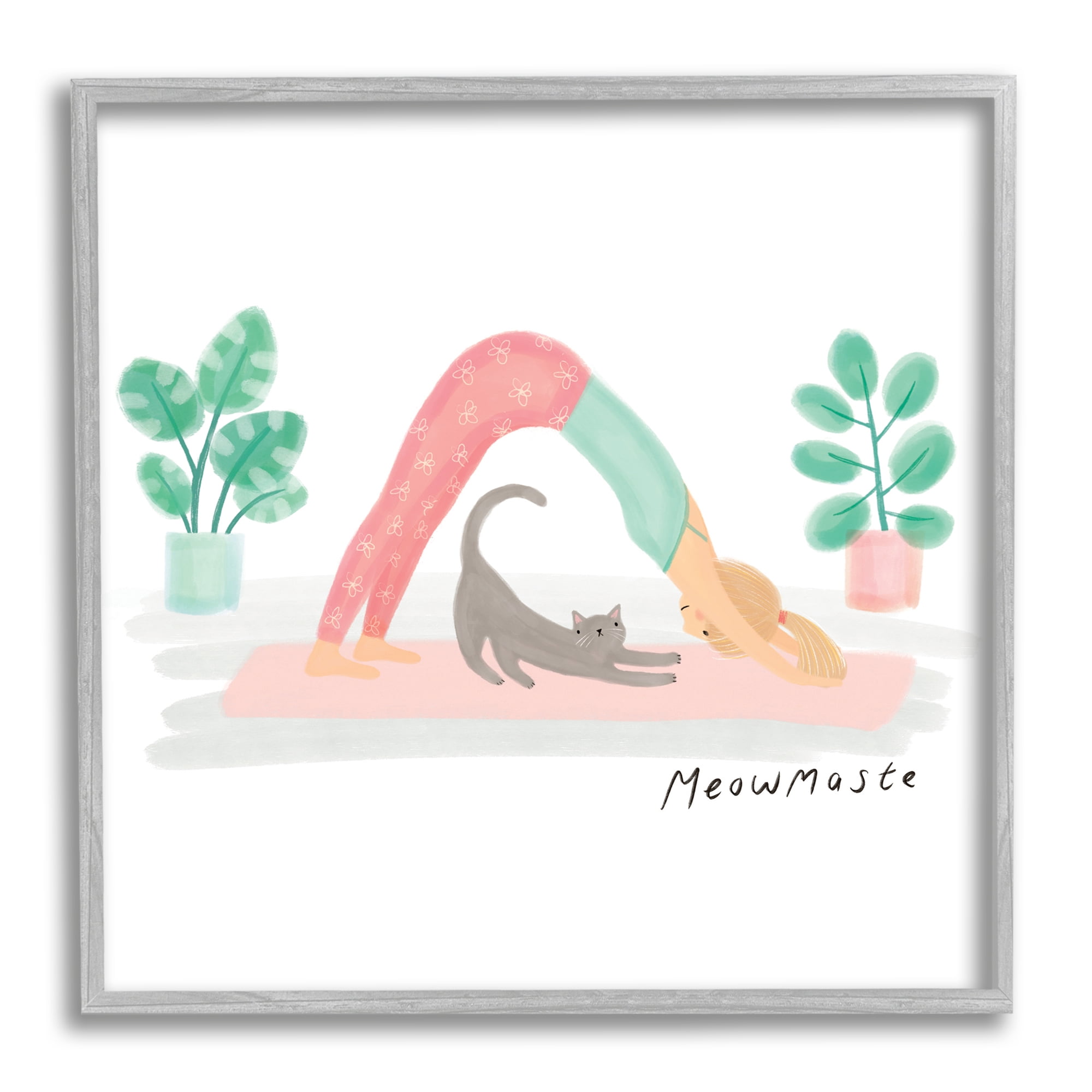 Stupell Industries Meowmaste Yoga Cat Pun Cute Stretching Pet, 24 x 24, Designed by Make Much Studios