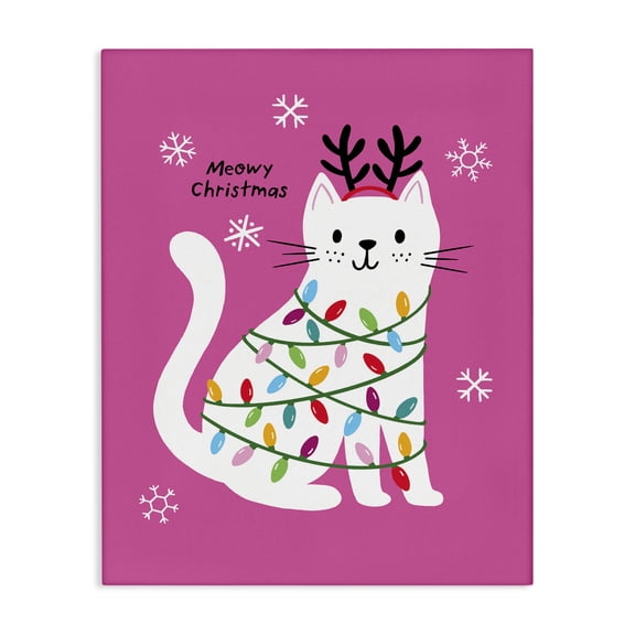Stupell Industries Meowy Christmas Cat Pun Animals Painting Wrapped Canvas Canvas Art Print Wall Art, 16 x 20