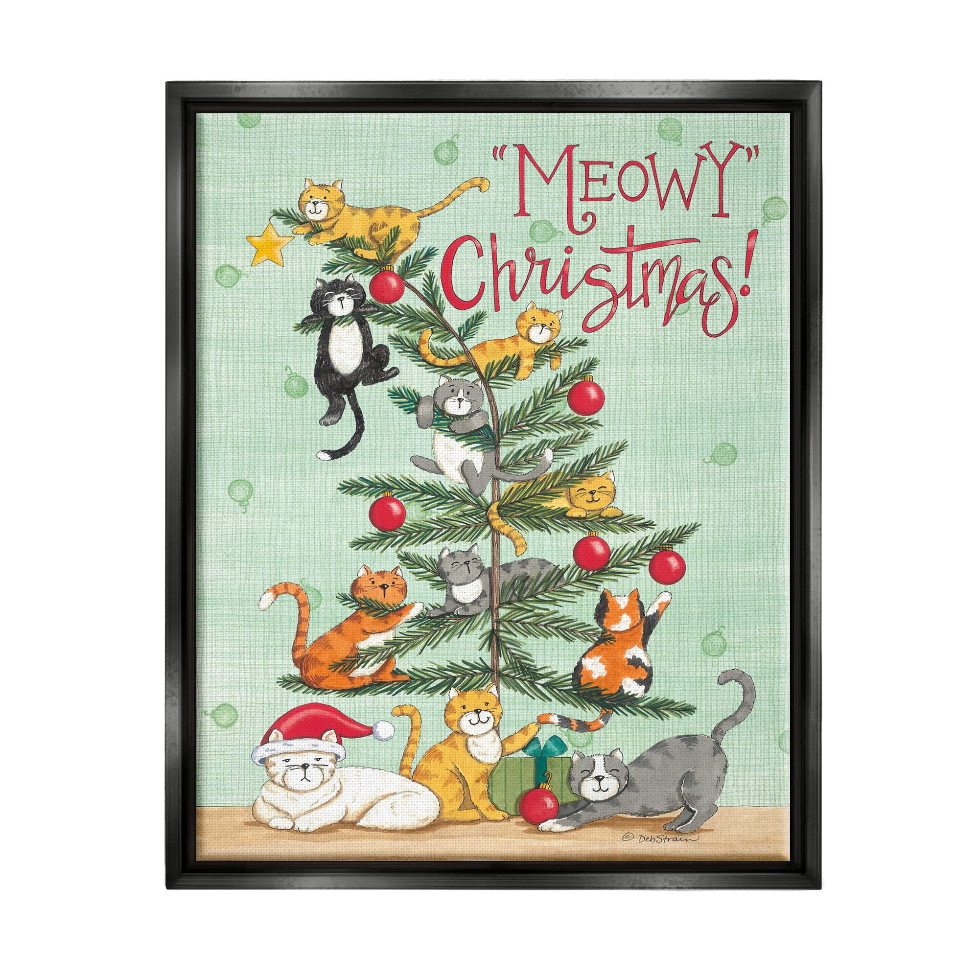 Stupell Industries Meowy Christmas Holiday Cats Holiday Painting Black Floater Framed Art Print Wall Art, 17 x 21