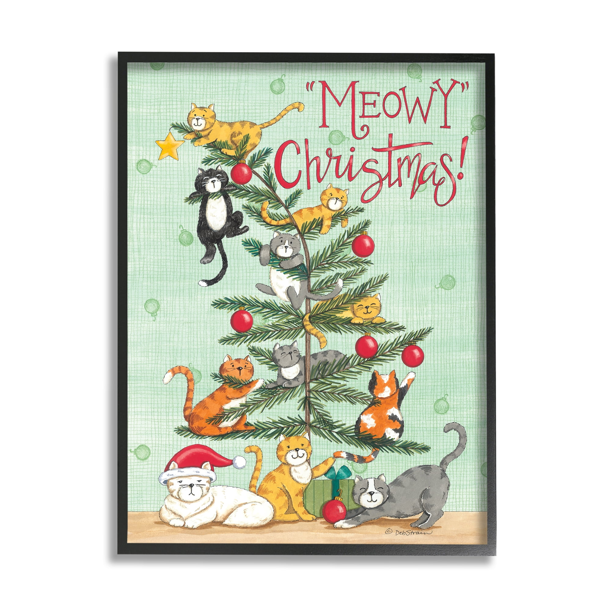 Stupell Industries Meowy Christmas Holiday Cats Holiday Painting Black Framed Art Print Wall Art, 24 x 30