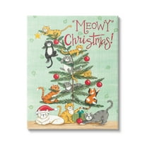 Stupell Industries Meowy Christmas Holiday Cats Holiday Painting Gallery Wrapped Canvas Print Wall Art, 16 x 20
