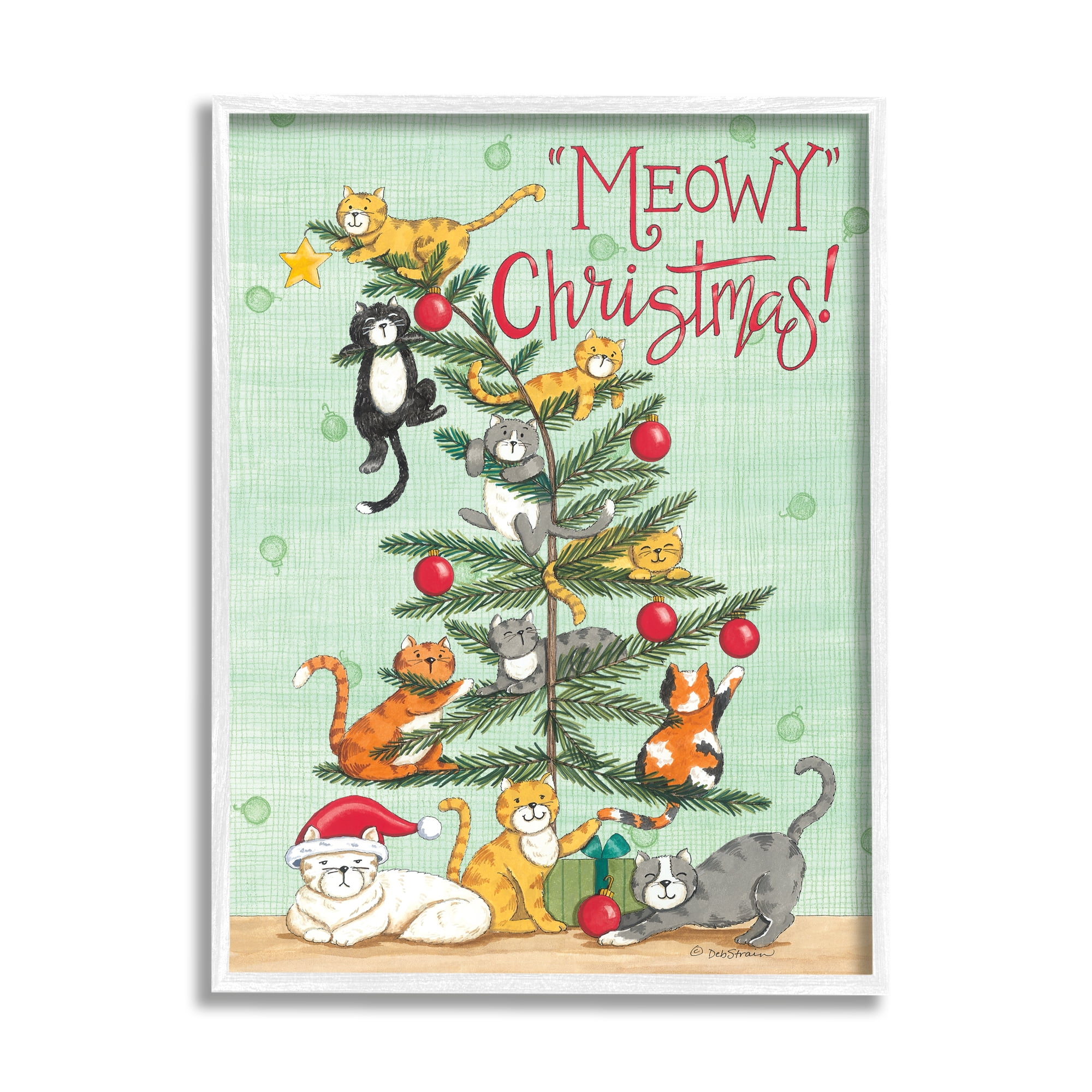 Stupell Industries Meowy Christmas Holiday Cats Holiday Painting White Framed Art Print Wall Art, 11 x 14